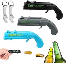 Pack of 3 Cap Gun with 2 Bottle Opener Key Chains, Bottle Opener Funny, Cap Gun Bottle Opener Gun, Bottle Cap Gun, Firing Cap Opener, Beer Accessories for Home Bar Party