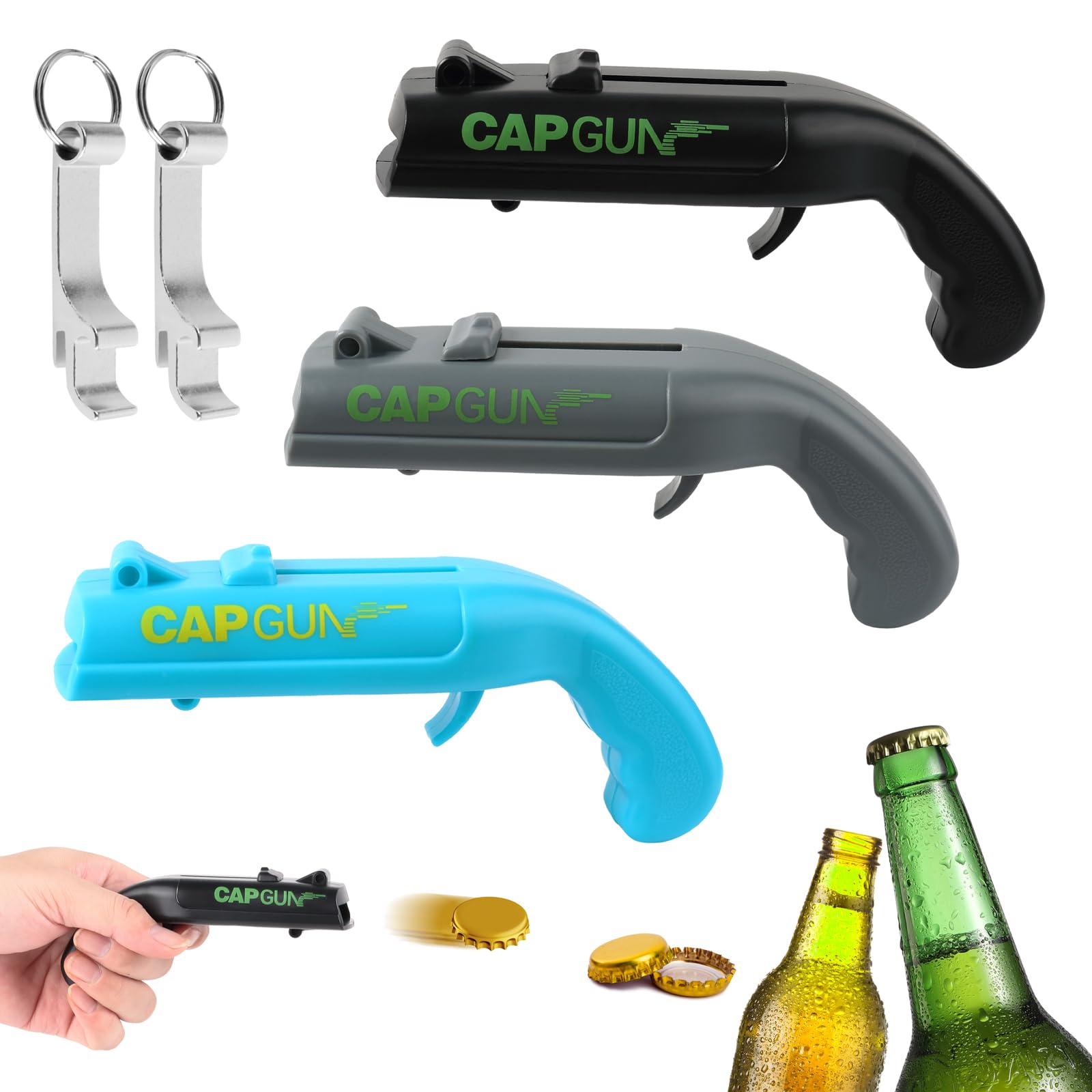 3Pcs Beer Bottle Opener Cap Gun, Funny Bottle Cap Gun
