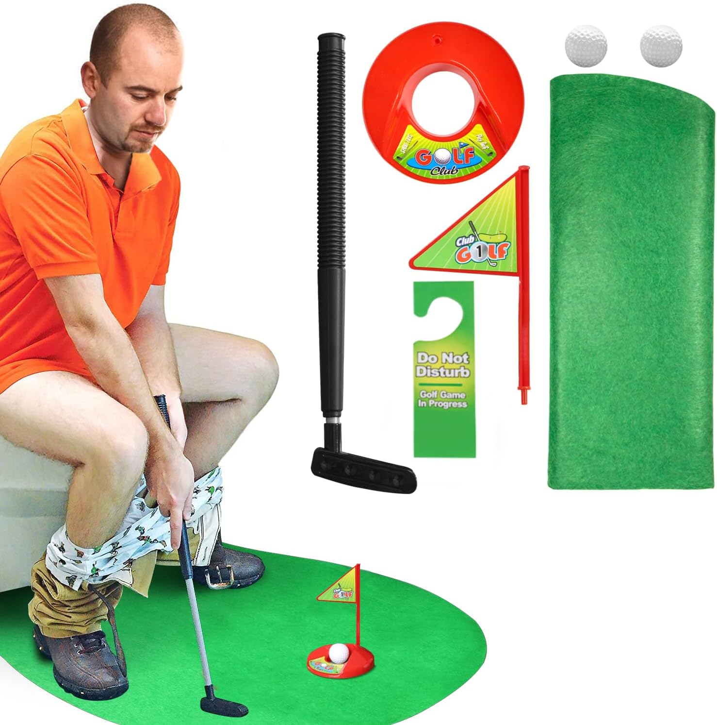 NOVELTY PLACE Toilet Golf Game Set - Practice Mini Golf in Any Restroom/Bathroom - Great Toilet Time Funny Gag Gifts for Golfer