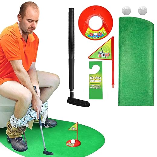 NOVELTY PLACE Toilet Golf Game - Practice Mini Golf in Any Bathroom - Great Fun Gift for Golfers