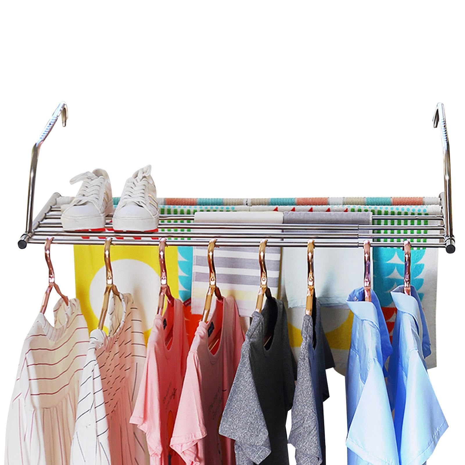 Tendedero de ropa para balcón, perchas, tendedero de ropa, radiador de bar, tendedero con longitud ajustable y diseño telescópico, estante colgante para balcón, dormitorio, terraza