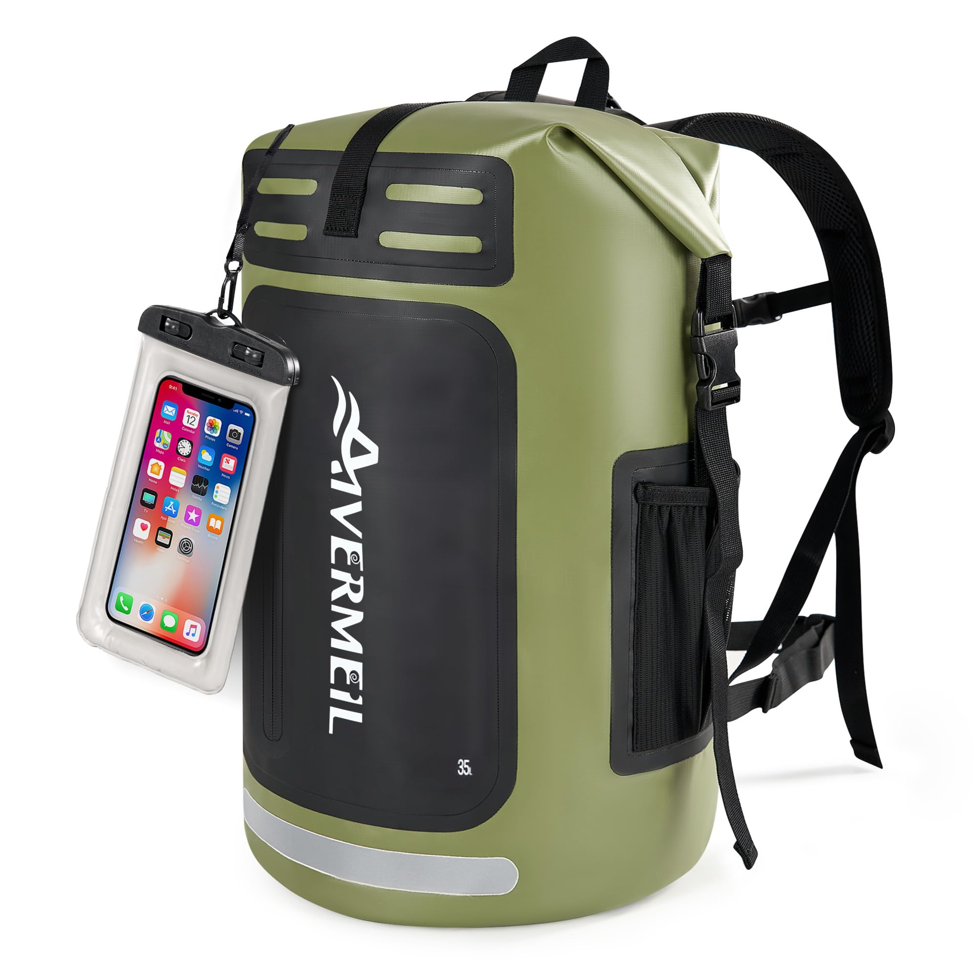 Zelurelle Dry Bag Waterproof Backpack Heavy Duty Roll-Top Hiking Backpack with IPX8 Waterproof Phone Case Backpacks for Men with Cushioned Padded Back