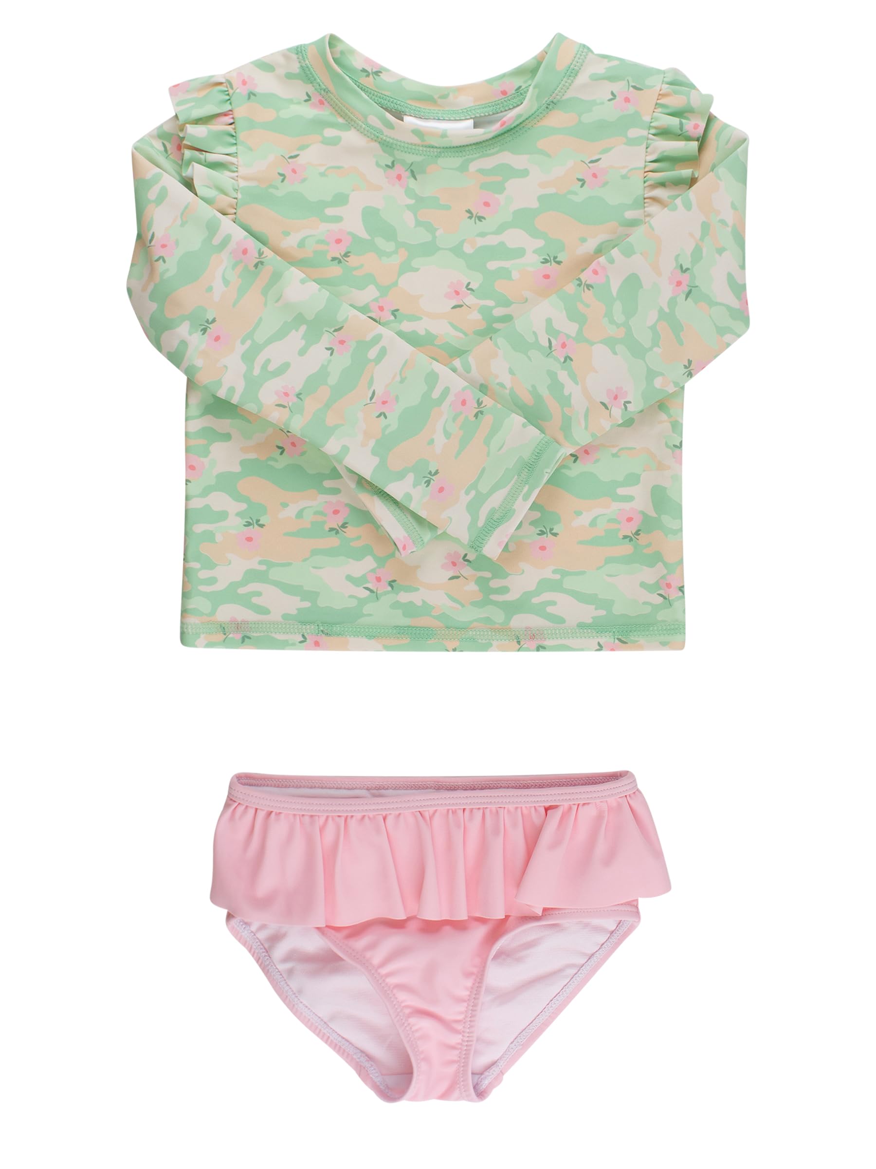 RuffleButts Baby Girls Modern Skirted Rash Guard Bikini - UPF 50+ Sun Protection Swimsuit