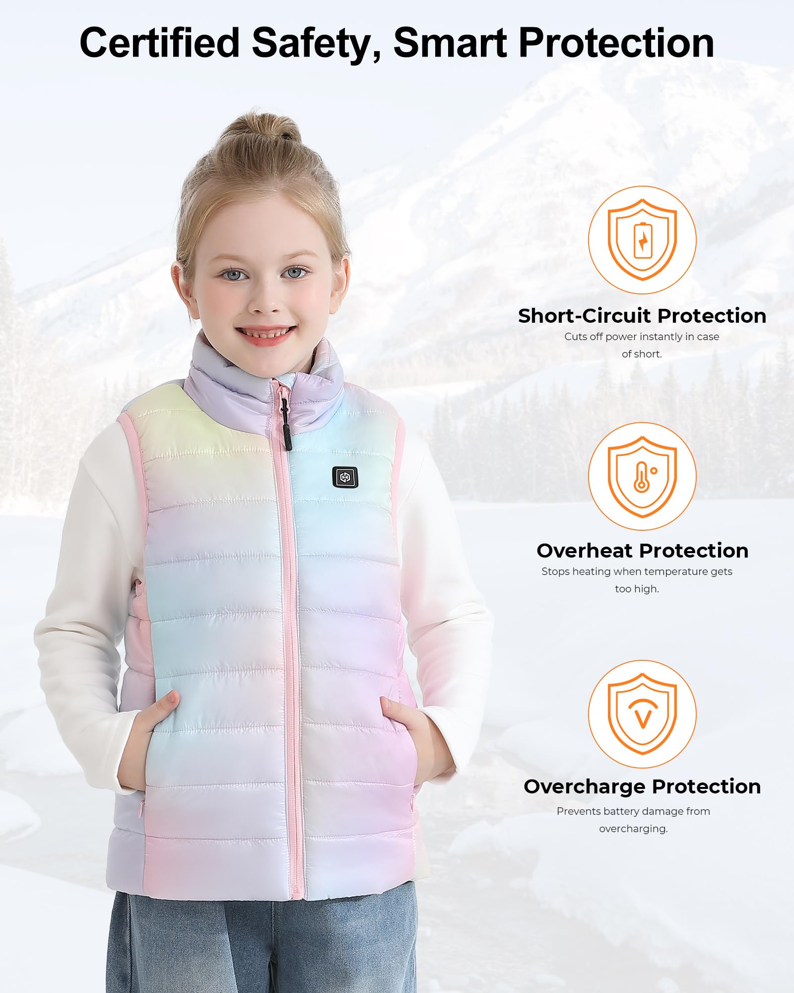 Unisex Beheizbare Weste Kinder mit Powerbank 12000mAh 7,4V, Leichte Heizweste Kinder mit 5 Heizzone, Elektrisch Heizweste Jungen und Mädchen für Outdoor