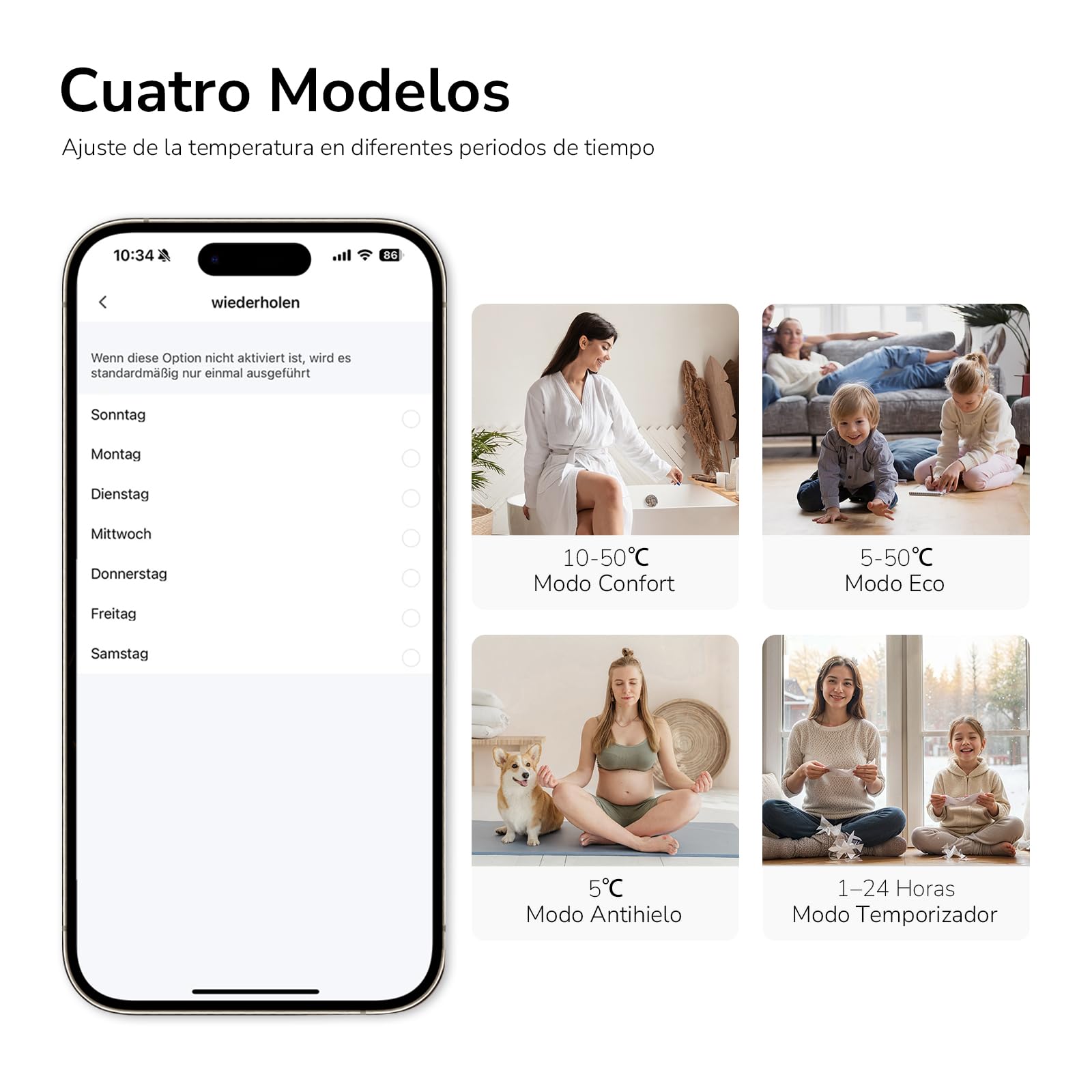 EMKE Radiador Eléctrico Inteligente 2000W Blanco,755×420×80 mm | Convectores con WiFi y Control por App, Calefacción Eléctrica de Bajo Consumo, Montaje en Pared o de Pie