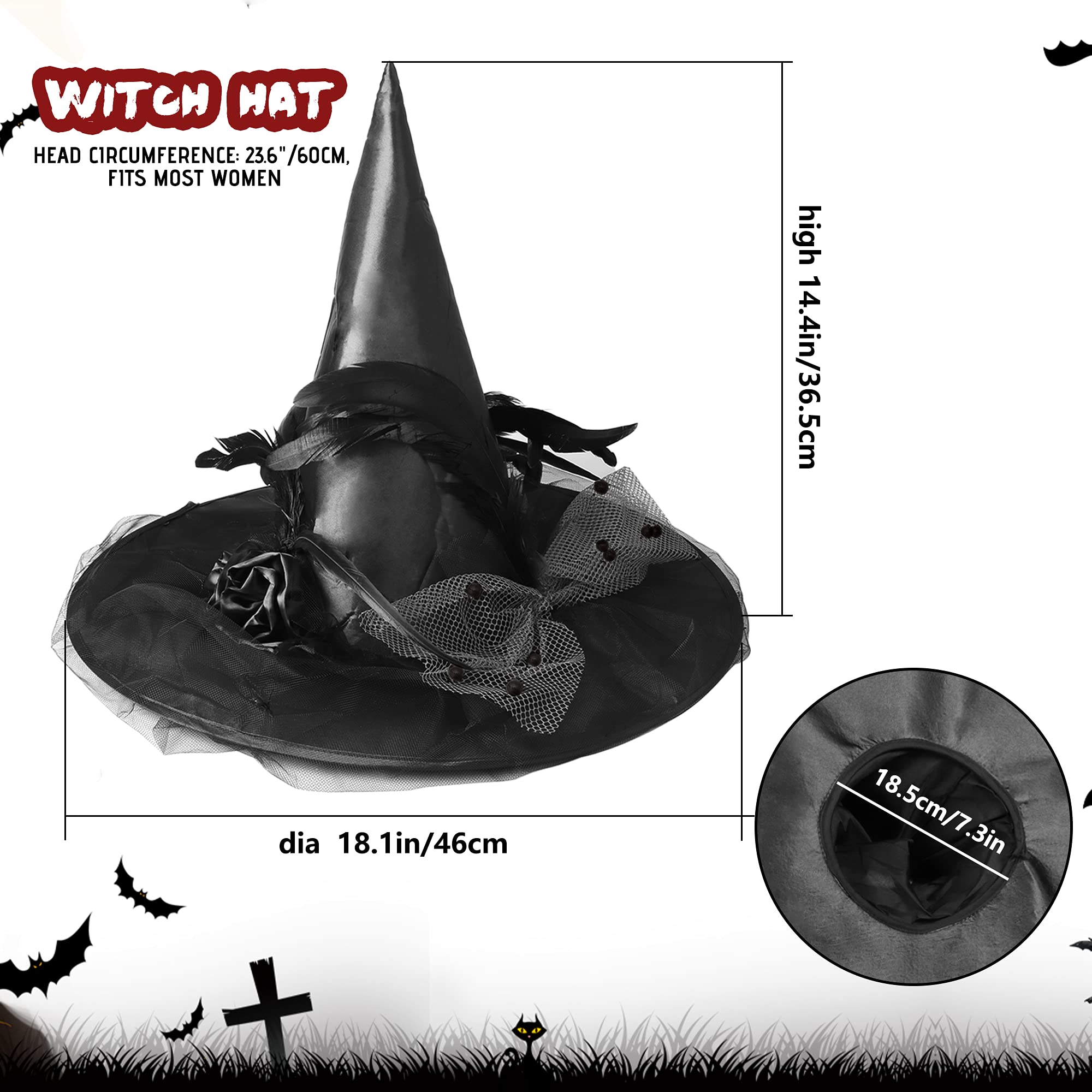 O-WareBaby Deluxe Witch Hat for Women Adult Witch Costume Halloween Wizard Headband Carnival Christmas Cosplay
