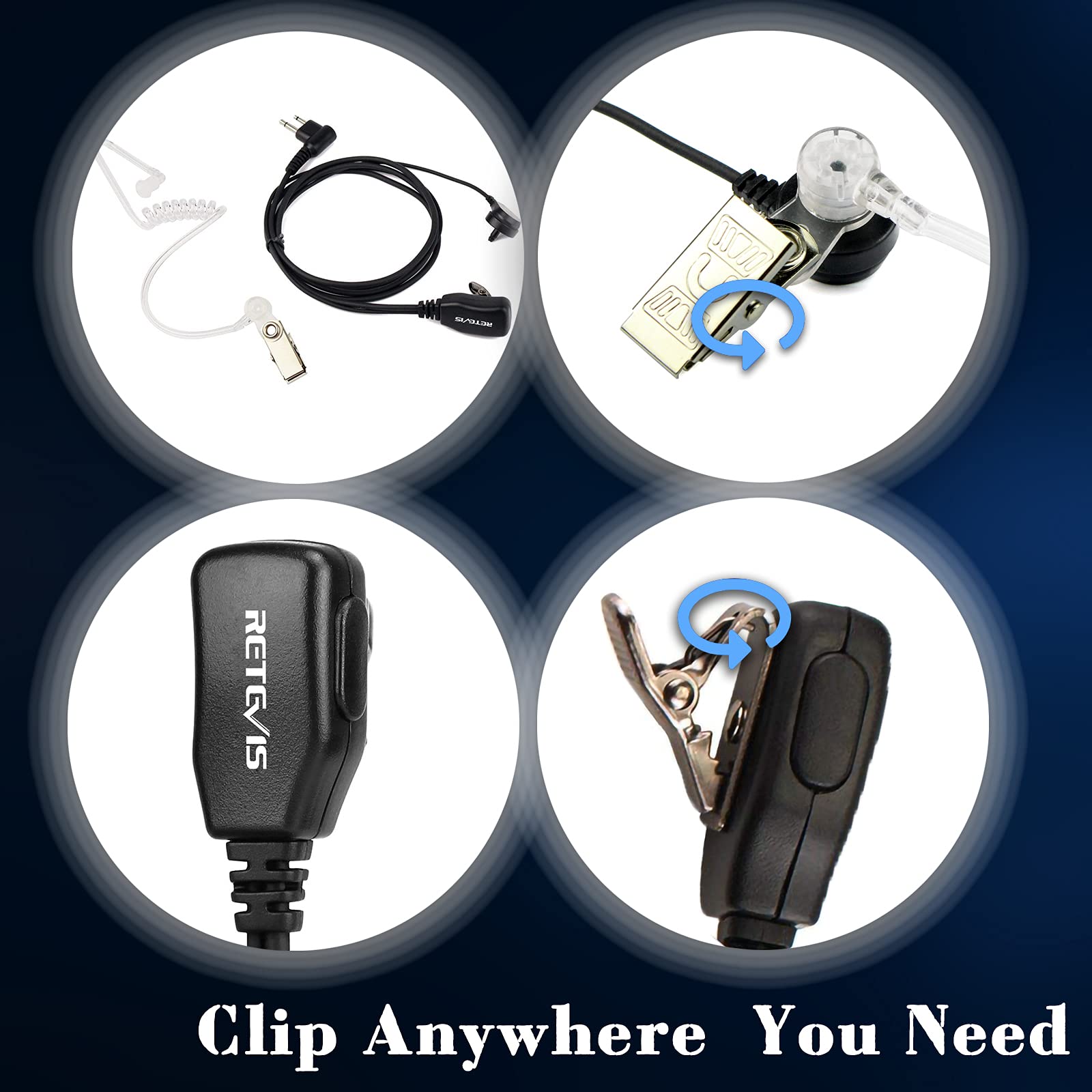 Retevis Walkie Talkie Auricolare 2 Pin Cuffia con Acustico Trasparente Tubo Compatibile con Motorola DP1400 CP040 GP68 GP88 GP300 CT150 Pro1150 HYT TC-500 TC-600 Ricetrasmettitore(1 pz)