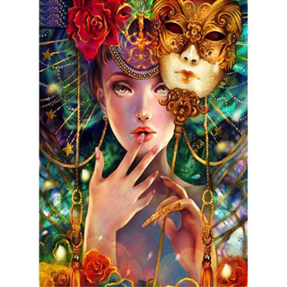 Broderie diamant 5D masque fille 50x65cm avec strass carrés pour décoration murale