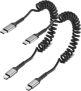 USB C to Lightning Cable MFi Certified Spiral Cable, 2 Pieces | Carplay iPhone Charging Cable USB C Lightning Cable Card For iPhone 14 13 12 11 Pro Max Plus X XS 8 7 6 Plus