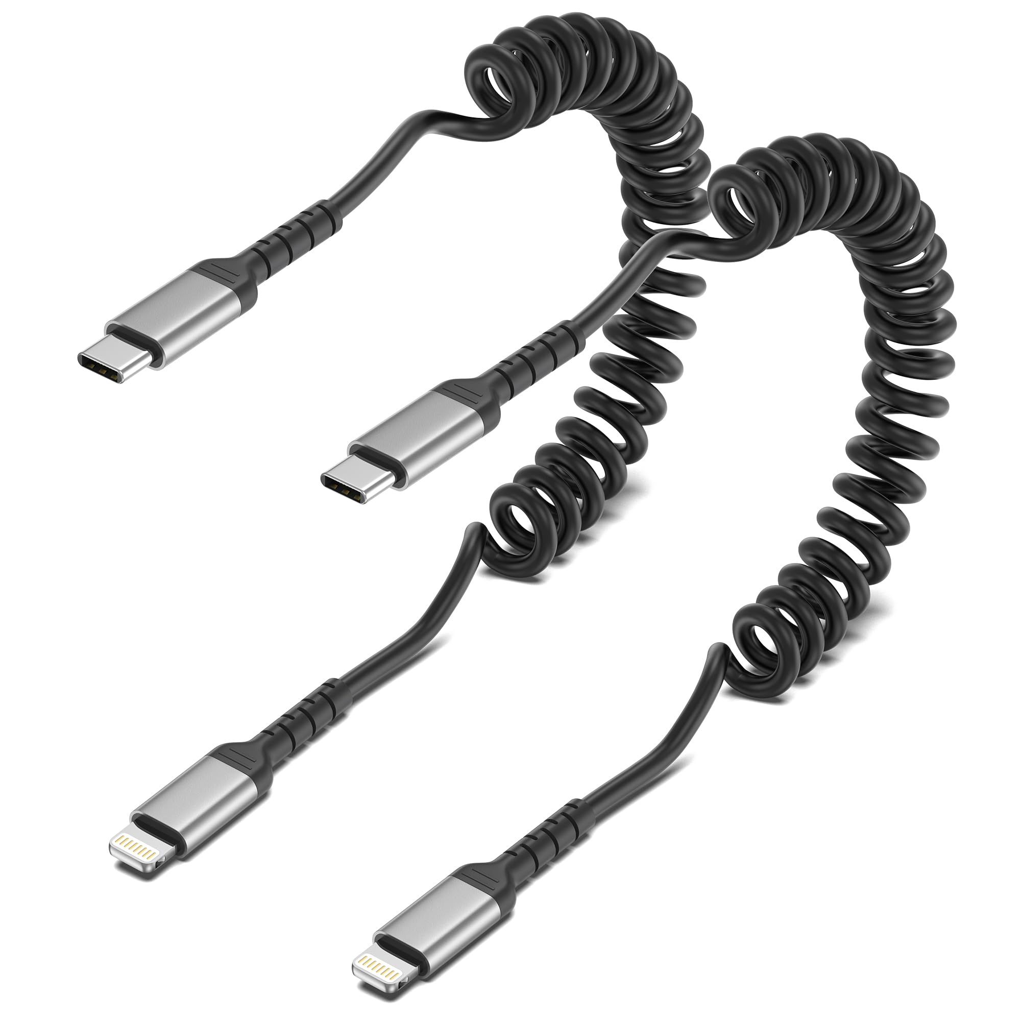 Cavo a spirale USB a Lightning, [0,4M-1,8M] Cavo Apple Carplay Cavo dati, Cavo di ricarica corto per iPhone Cavo USB Lightning per auto Cavo di ricarica rapida per iPhone 14 Pro Max/14