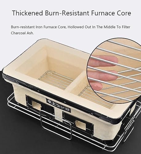 Miniatura 4 de Rectangular Japanese Yakatori Charcoal Ceramic Clay Grill BBQ Charcoal Stove Hibachi Cooker Grill with Grate, Stand And Food Tong for Outdoor