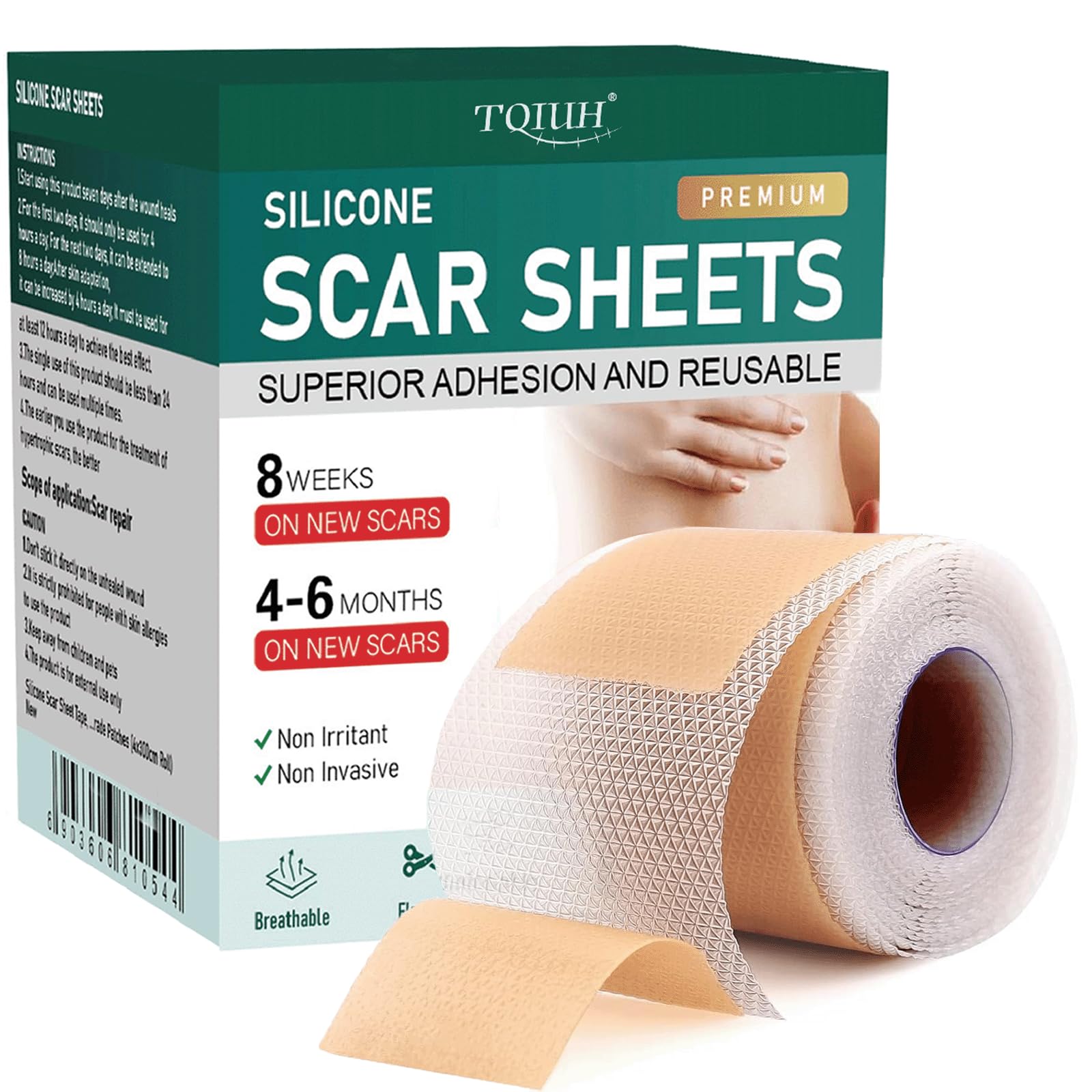 Medical Grade Silicone Scar Sheets,(1.6"x 120" Roll-3M) Professional Silicone Scar Tape,Silicone Scar Sheets For Surgical Scars,C-Section, Surgery,