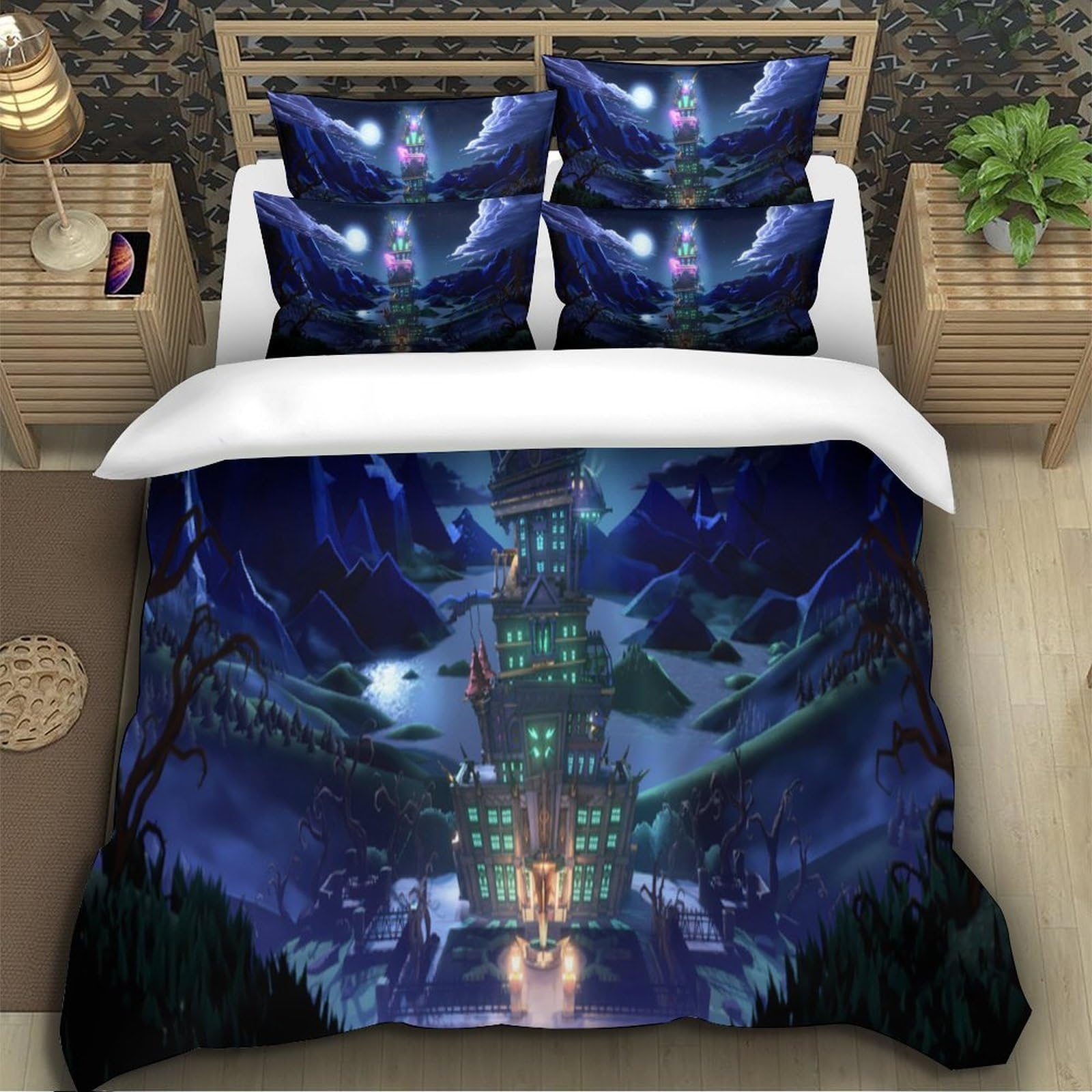 Torre della fantasia Impressione 3D 3 pz coperteletto Arte fantasy notturna fodera per edredone microfibra ipoallergenica antiacari per bambini ragazzi adulti Super king（260x220cm）
