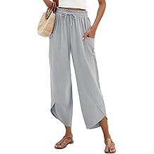Women Linen Palazzo Pants Boho Wide Leg Elastic Waisted Casual Capri Pant Summer Harem Lounge with Pockets