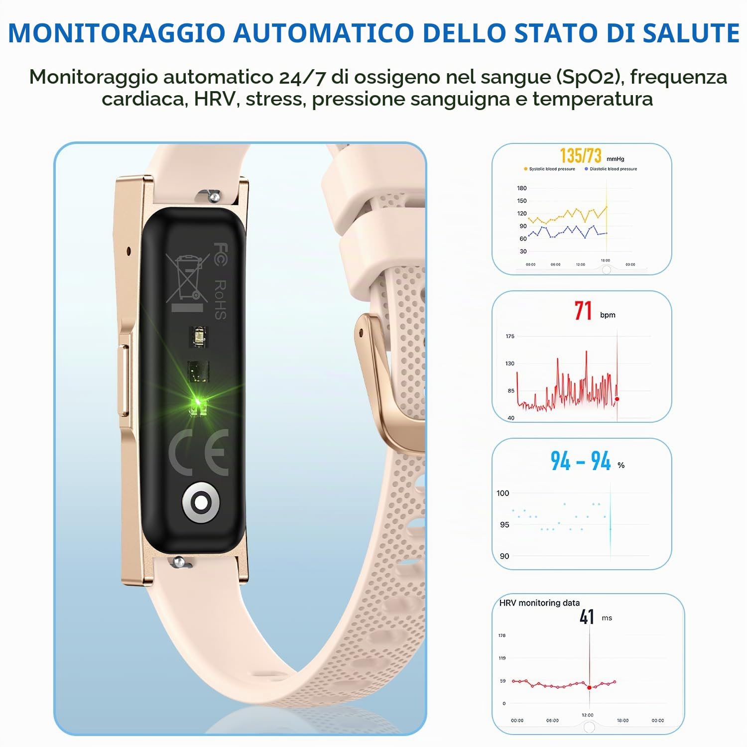 Contapassi Polso Donna, Braccialetto Sportivo 22g Ultraleggero Salute Senza Schermo, Smart Band Monitoraggio Cardiaco 24h, 170+ Modalità Sportive, 40 Giorni Batteria Smartwatch Donna Piccolo