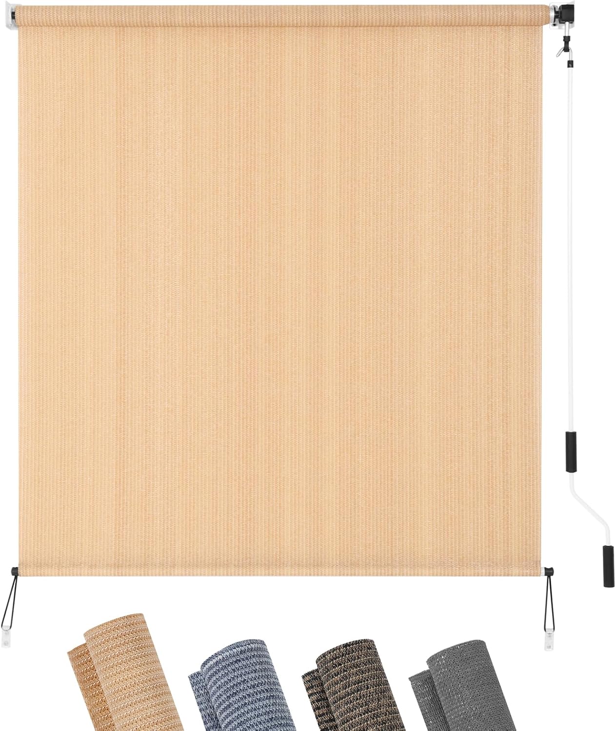 KELIXU Patio Shades Roll Up Outdoor Blind, 6’ W x 8’ H Cordless Sun Shade Privacy Screen with 90% UV Protection Exterior Roller Shade Cloth for Porch Pergola Backyard Windows Balcony, Walnut