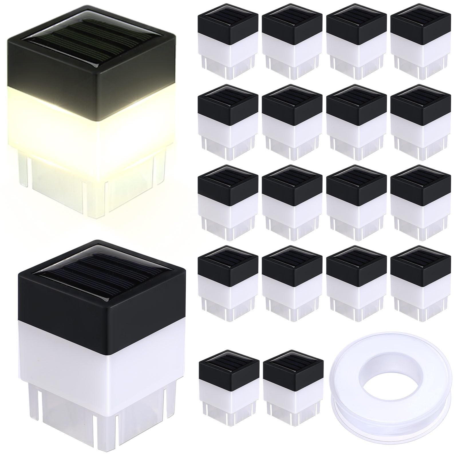 Tujoe Paquete de 20 luces solares para postes de cerca, 2 x 2 pulgadas, luces solares para jardín, calle, cenadores, pared de calle (amarillo cálido)