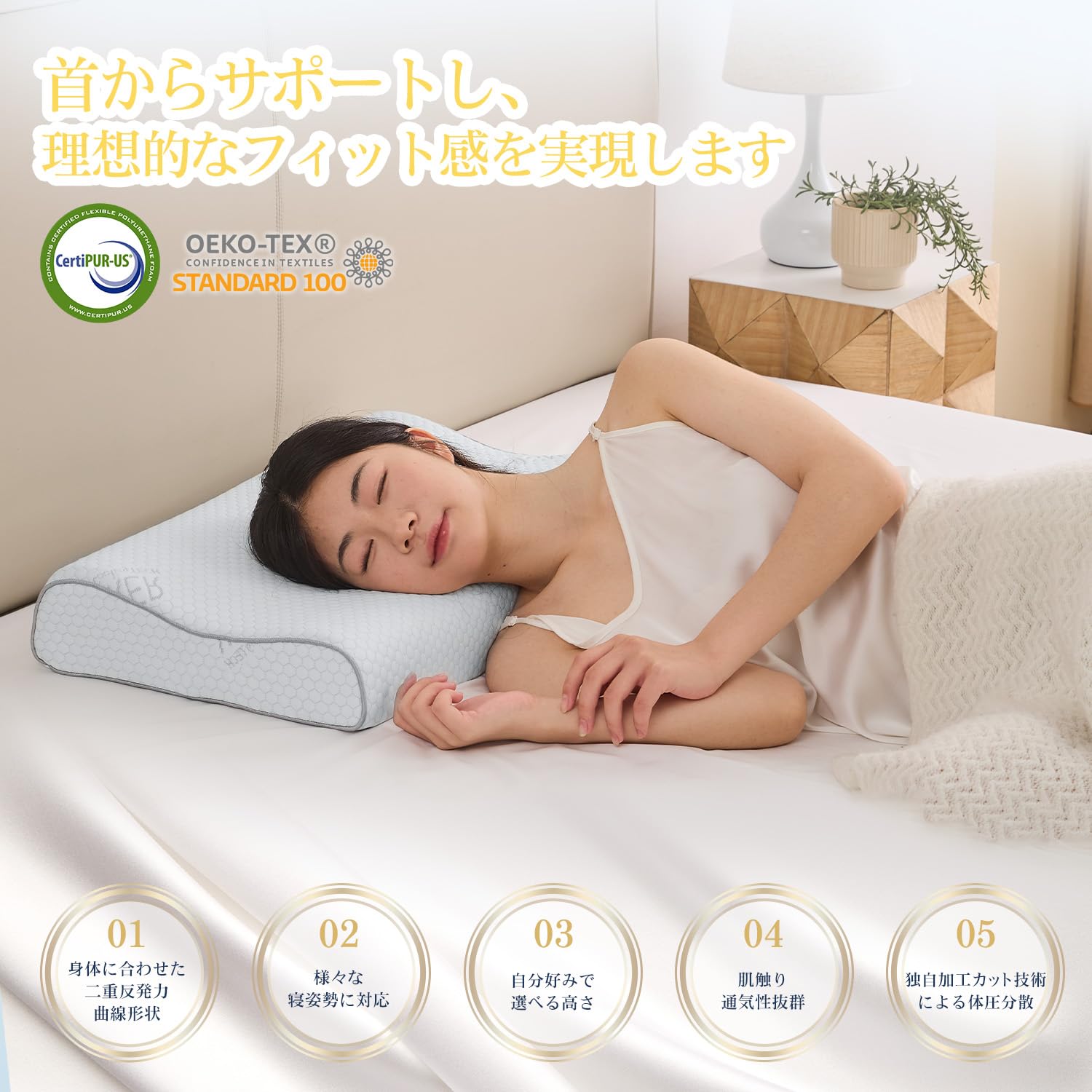 Amazon｜aicomri 頚椎枕 首が痛くならない 低反発枕 洗える 安眠枕