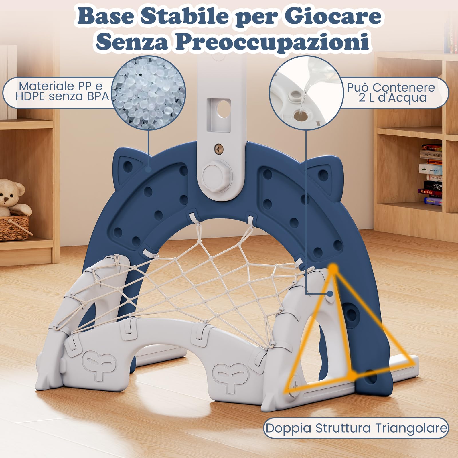 RELAX4LIFE Canestro da Basket 3 in 1 Regolabile in Altezza per Bambini, Pieghevole e Smontabile con Giochi di Calcio e Golf, Centro Sportivo per Bambini dai 3 Anni in Su (BLU)