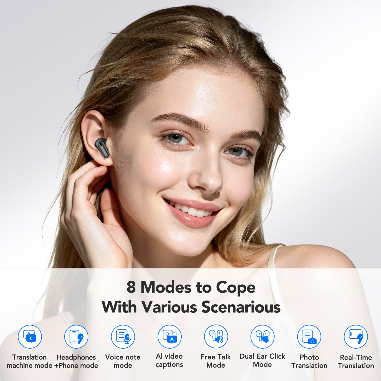 Écouteurs Traduction Instantané 134 Langues Bluetooth Sans Fil avec Écran Tactile Noir