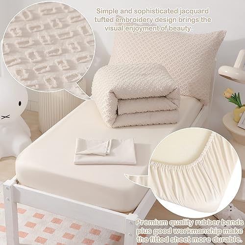 Miniatura 6 de Juego de ropa de cama bohemio de 4 piezas para niñas y niños, juego de edredón bordado jacquard azul para bebés y niños, edredón bohemio con