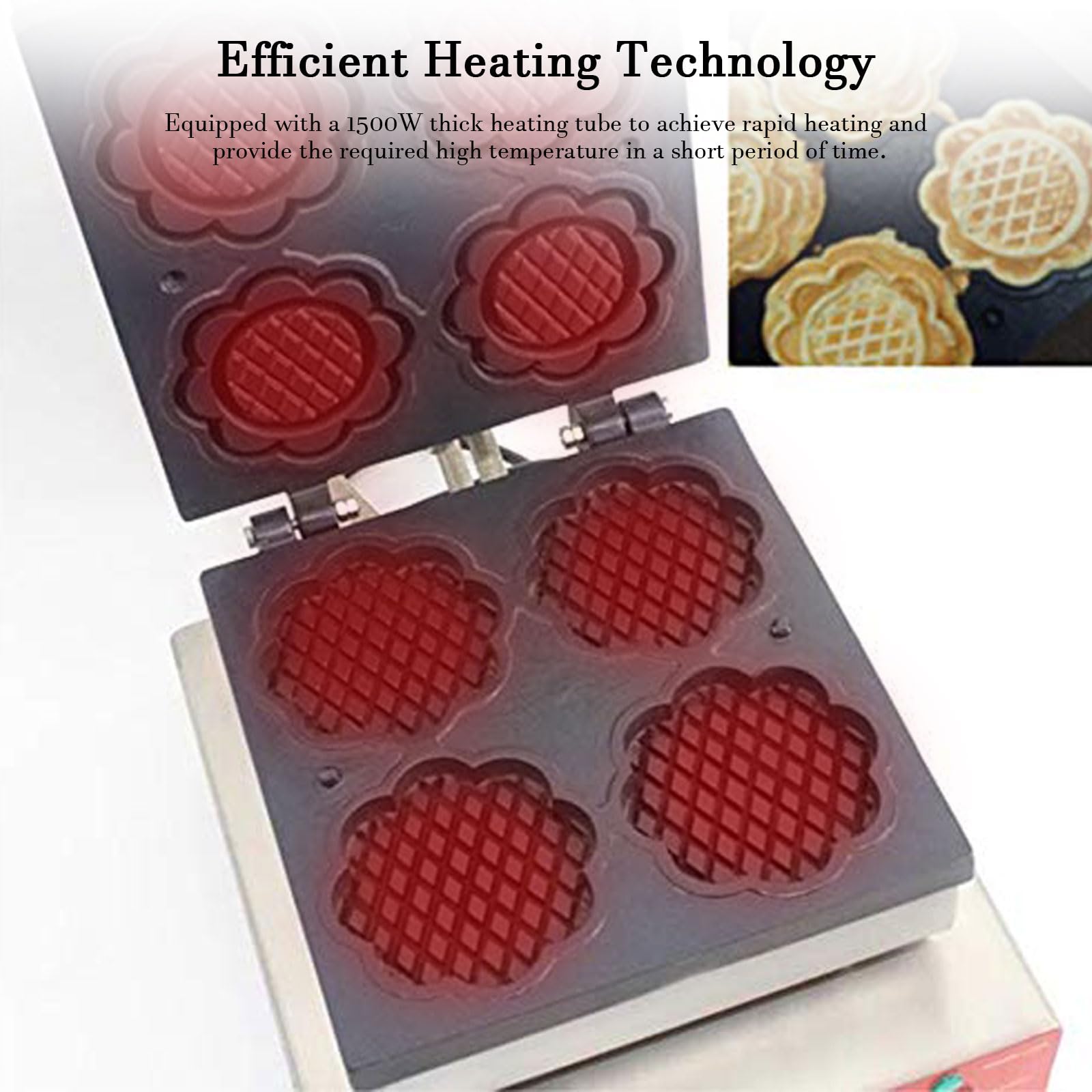 Piastra elettrica per Waffle a Forma di Fiore da 1500 W, Piastra per Waffle Professionale a Quattro fette con riempimento Profondo, Timer e Controllo della Temperatura, Macchina PE,