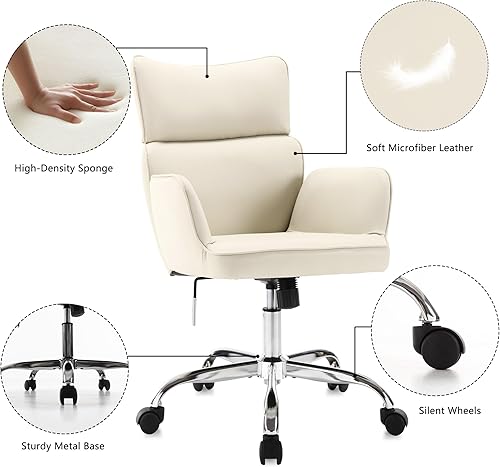 Miniatura 5 de Silla de oficina en casa con ruedas, altura ajustable, de piel sintética, ergonómica, inclinable, para computadora, estilo mecedor, moderna silla