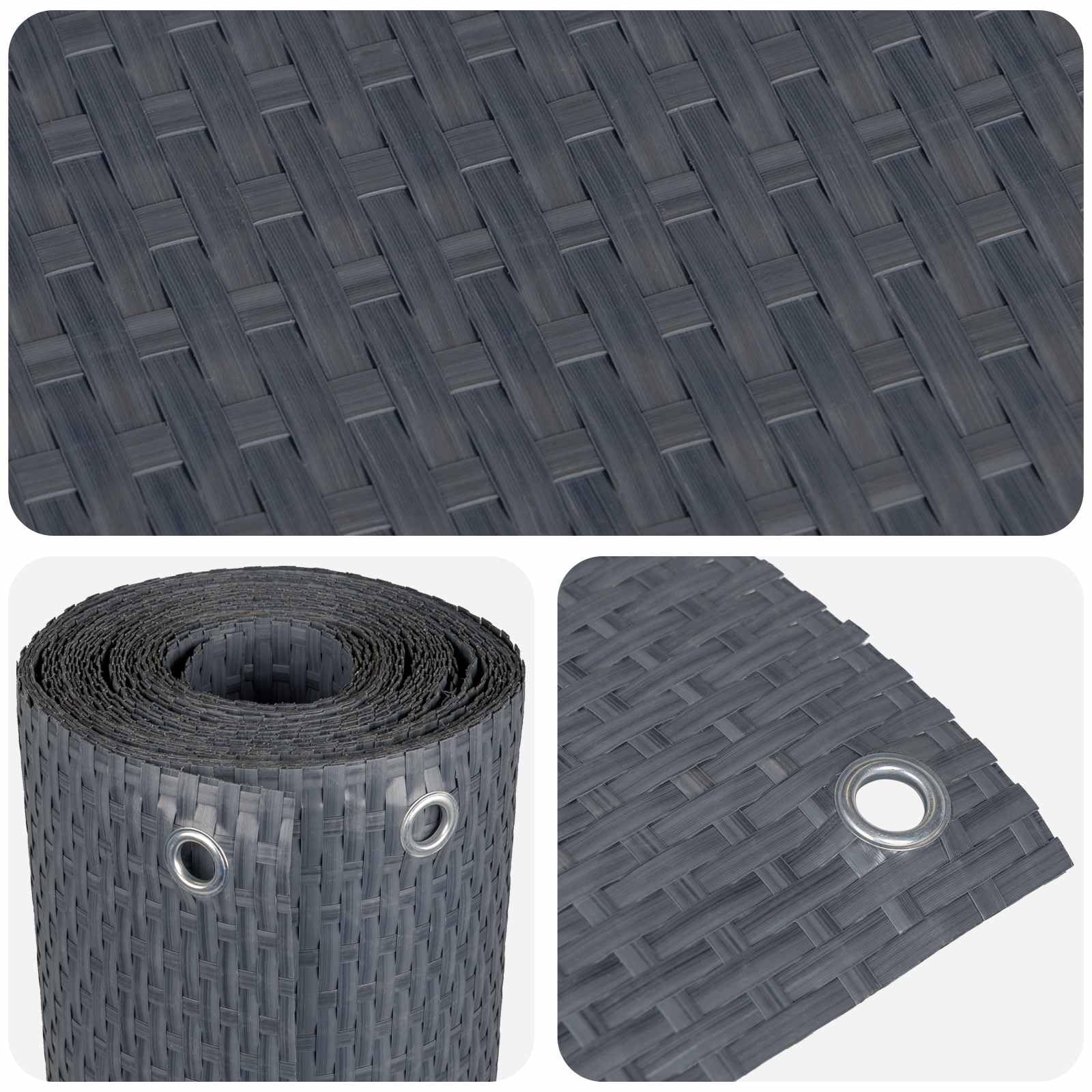 Osłona balkonowa z oczkami, antracytowa, z polirattanu, 1000 x 90 cm, 52 oczkami, odporna na warunki atmosferyczne i promieniowanie UV, do ogrodzenia ogrodu, tarasu, balkonu, ochrony przed