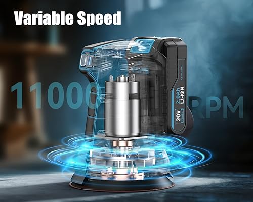 Miniatura 2 de Tilswall Lijadora orbital inalámbrica de 20 V, lijadora eléctrica de mano de palma de 5 pulgadas con colector de polvo al vacío, lijadora eléctrica