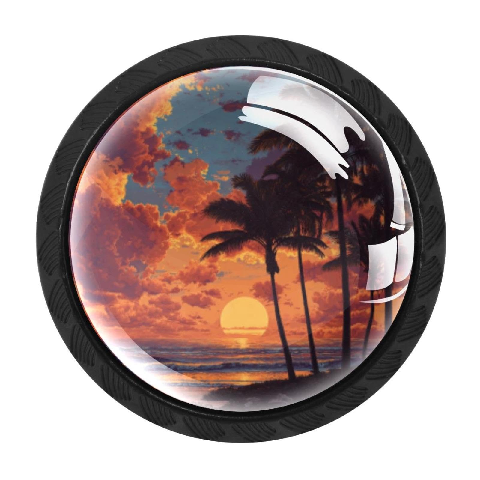 CHENZZZZ 4 Pieces Kitchen Cabinet Drawer Dresser Door Knobs Pulls Handles, Tropical Palm Beach Sunset