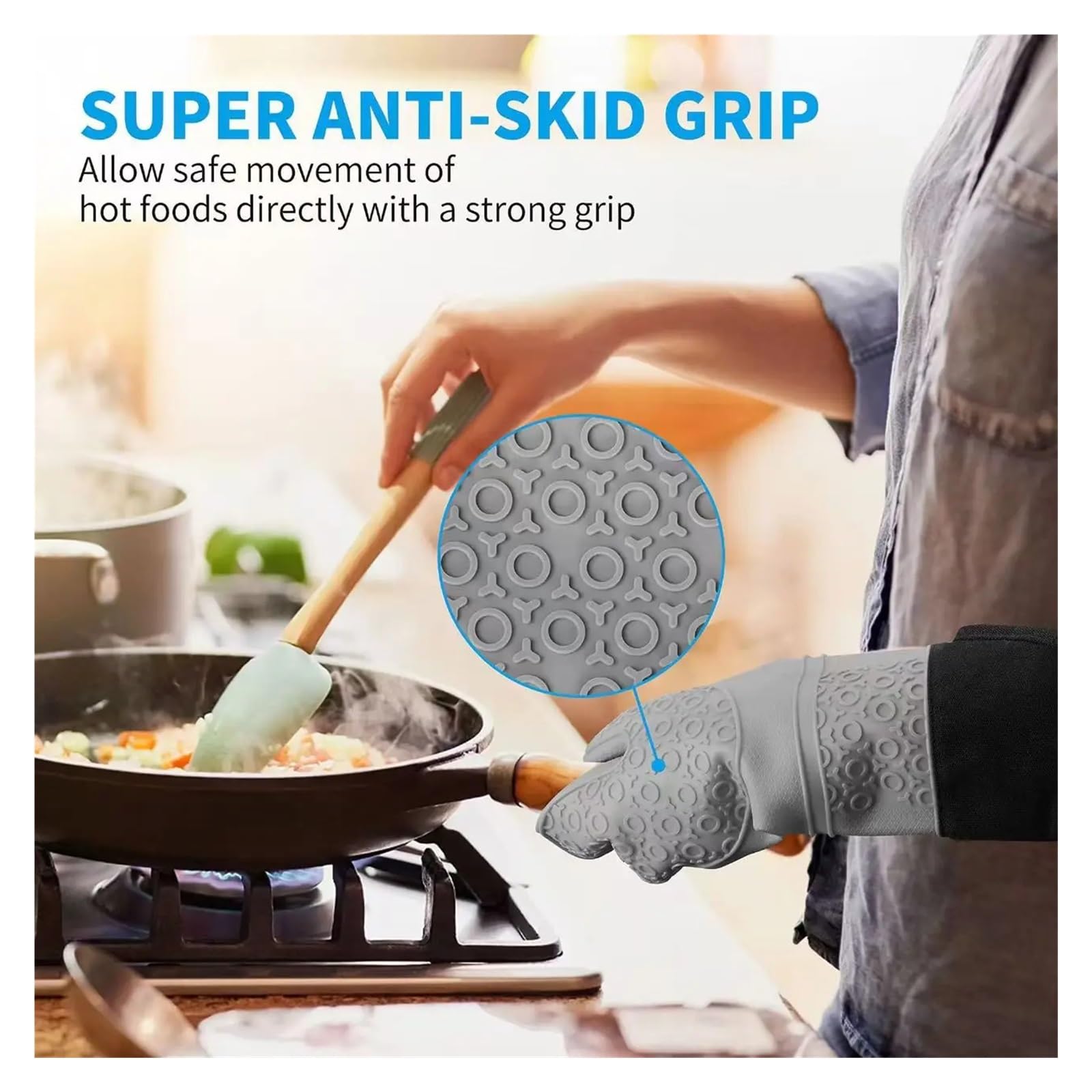 MRKU Backhandschuhe, Ofenhandschuhe aus hitzebeständigem Silikon mit Mattenclip, 6-teiliges Set, mikrowellengeeignet, für hohe Temperaturen in der Küche und zum Grillen geeignet