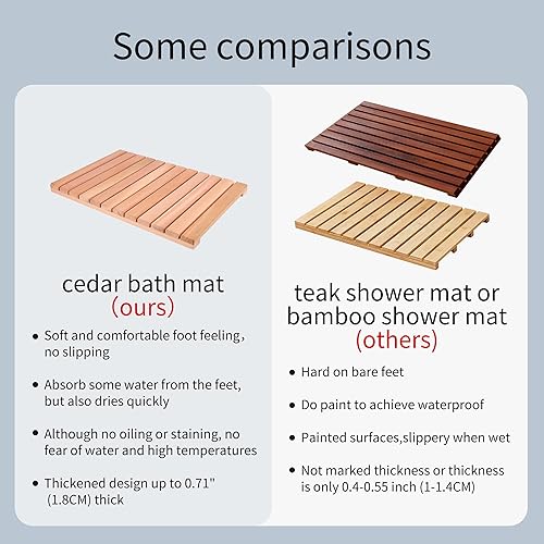 Miniatura 5 de bingaai Tapete de ducha de madera de cedro, tapete de baño de madera de cedro, tapete de baño de madera de 23.6 x 15.7 pulgadas, tapete de ducha