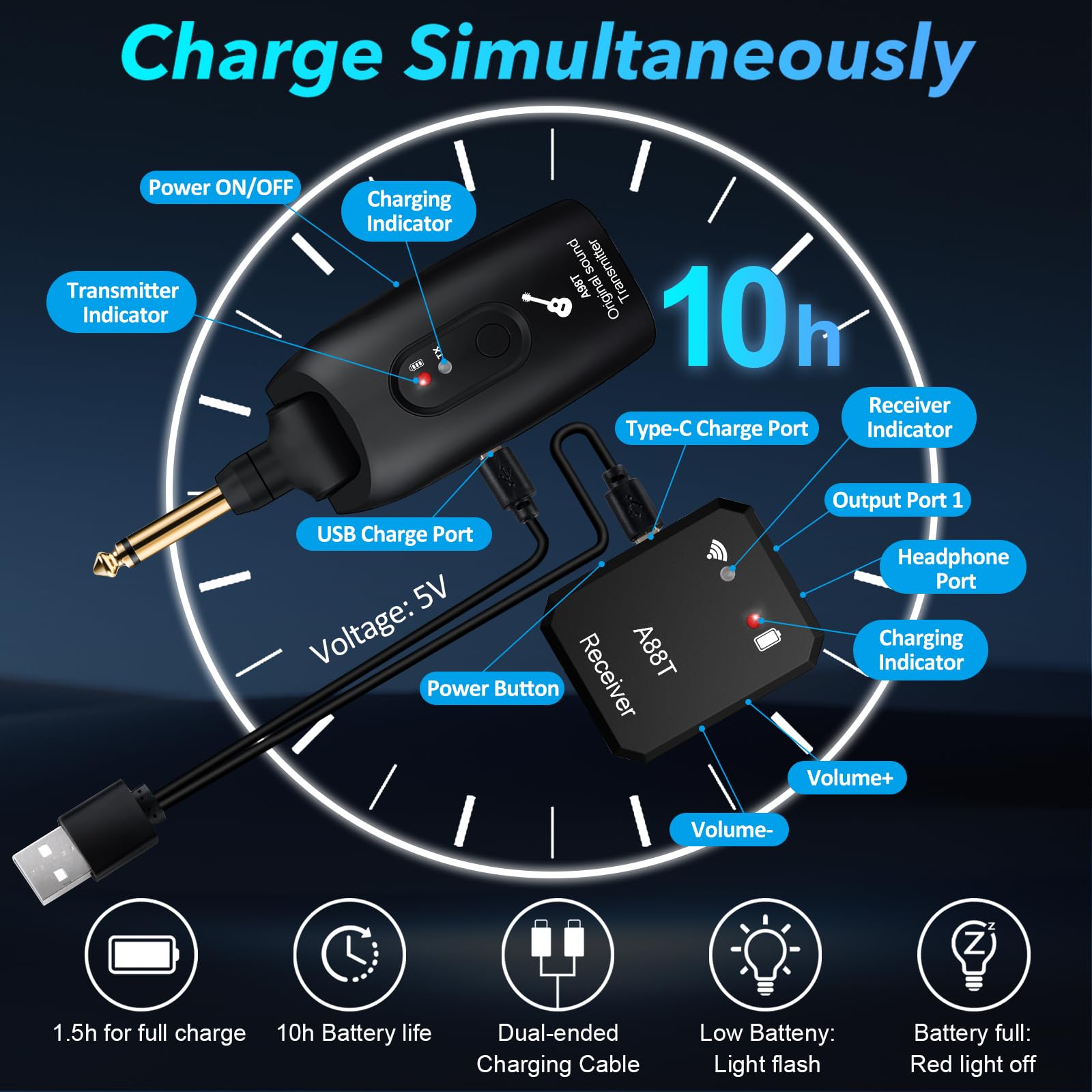 Système de surveillance intra-auriculaire sans fil, système IEM sans fil 2,4 GHz avec émetteur rotatif à 270 °, appairage automatique, surveillance intra-auriculaire pour studio, répétition