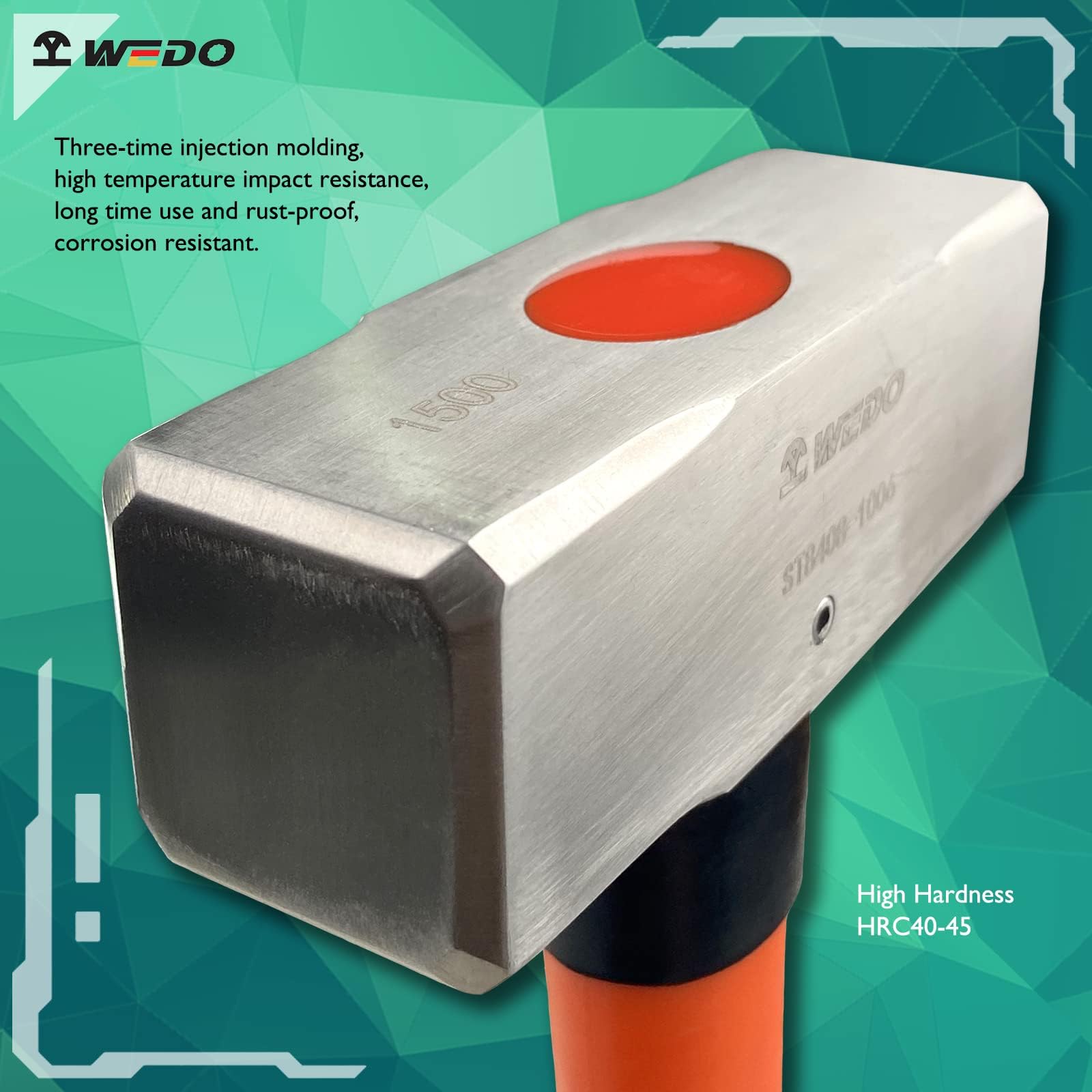 WEDO 2 szt. zestaw młotków, młotek kowalski 1,4 kg + młot klubowy 1,4 kg, zestaw młotka pękającego ze stali nierdzewnej z uchwytem z włókna szklanego, odporny na wstrząsy, odporny na korozję młotek