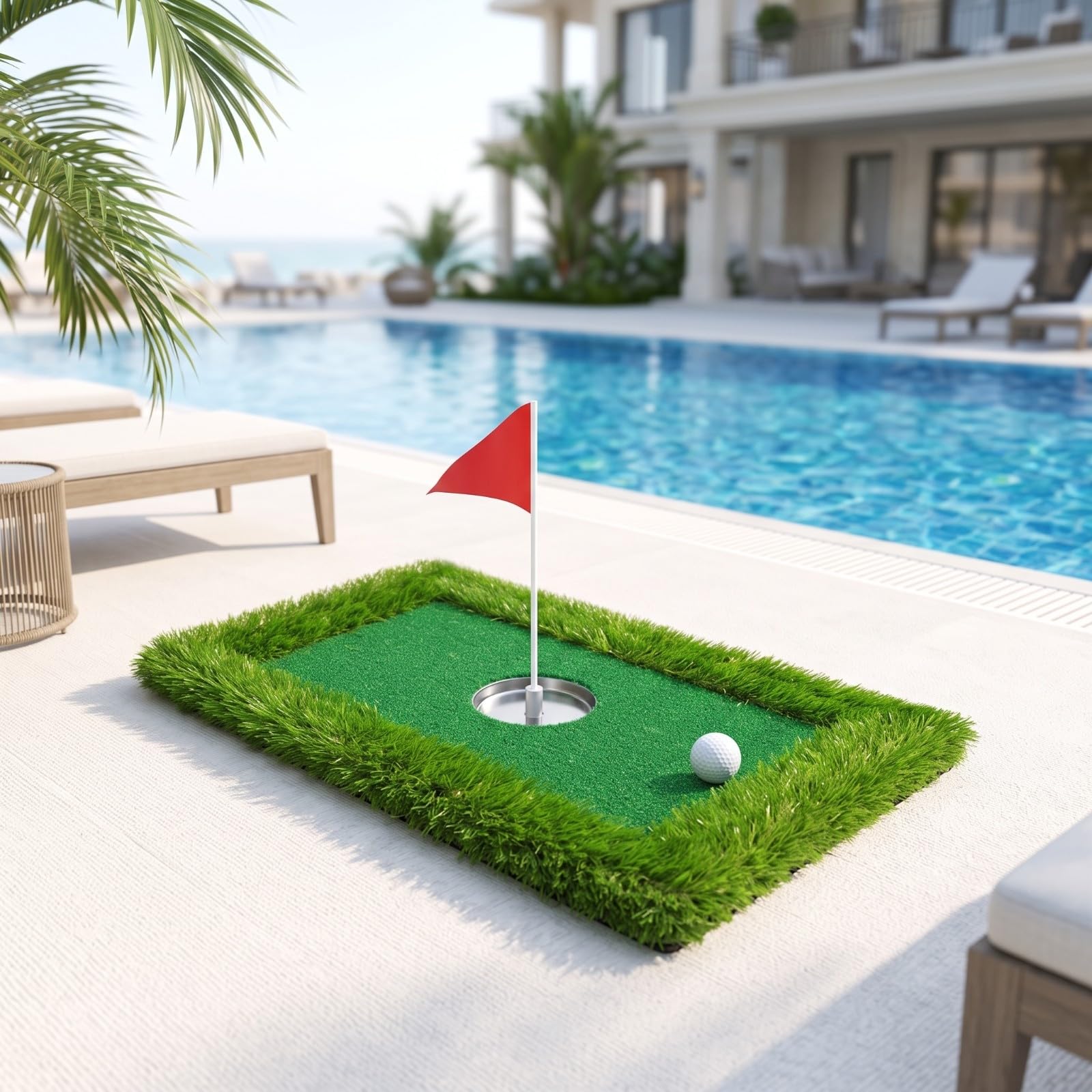 LOVIVER Tappetino da Golf con Sintetico | Design Leggero e Compatto, Tappetino da Golf con Bandierina, per Piscina, Golfisti