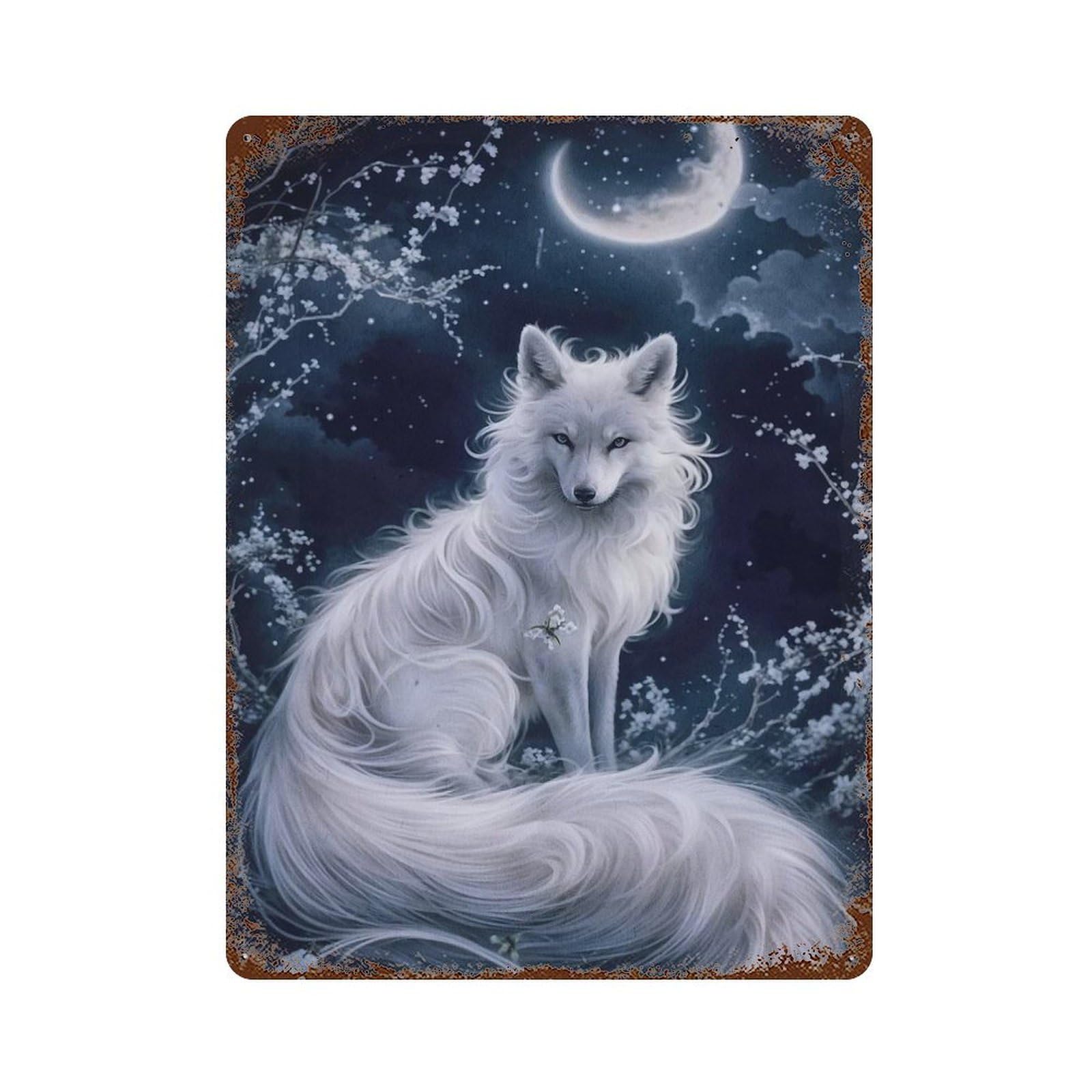 Ghost Wolf 15.7"x11.8" Aged Metal Wall Plaque, Retro Wall Decor for Farmhouse, Kitchen And Entryway Decor
