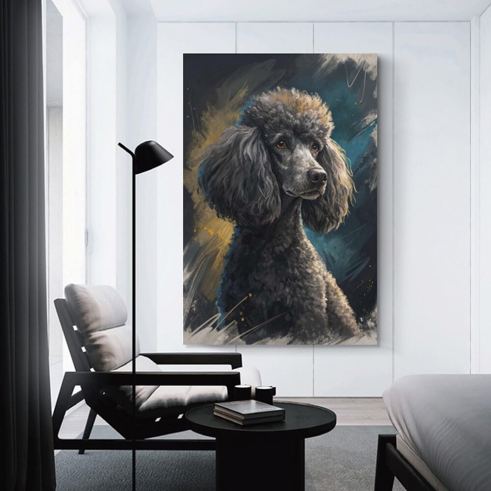 Junmoney Poodle Portrait Painting Canvas Art Print, 20x30inch(50x75cm), for Bedrooms, Workspaces And Everyday Interiors, A Flexible Wall Accent for Shared Spaces
