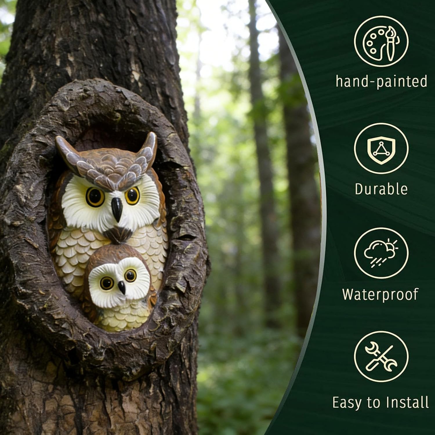 Owl Tree Hugger Tree Faces Decor, Whimsical Fake Owl Outdoor Tree Decor, Resin Figurine Sculpture Garden Peeker Yard Art Decoration