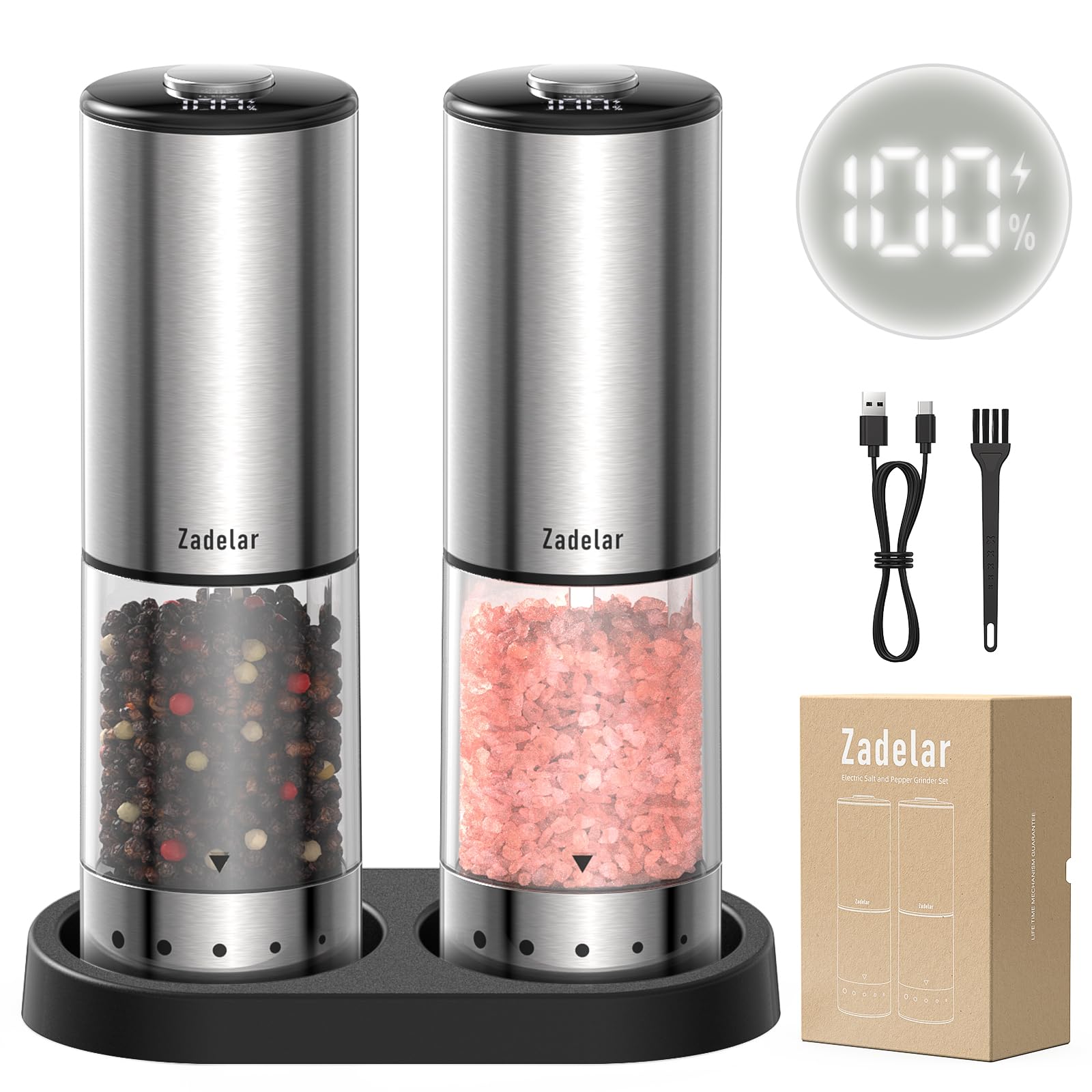 Zadelar Electric Salt and Pepper Grinder Set