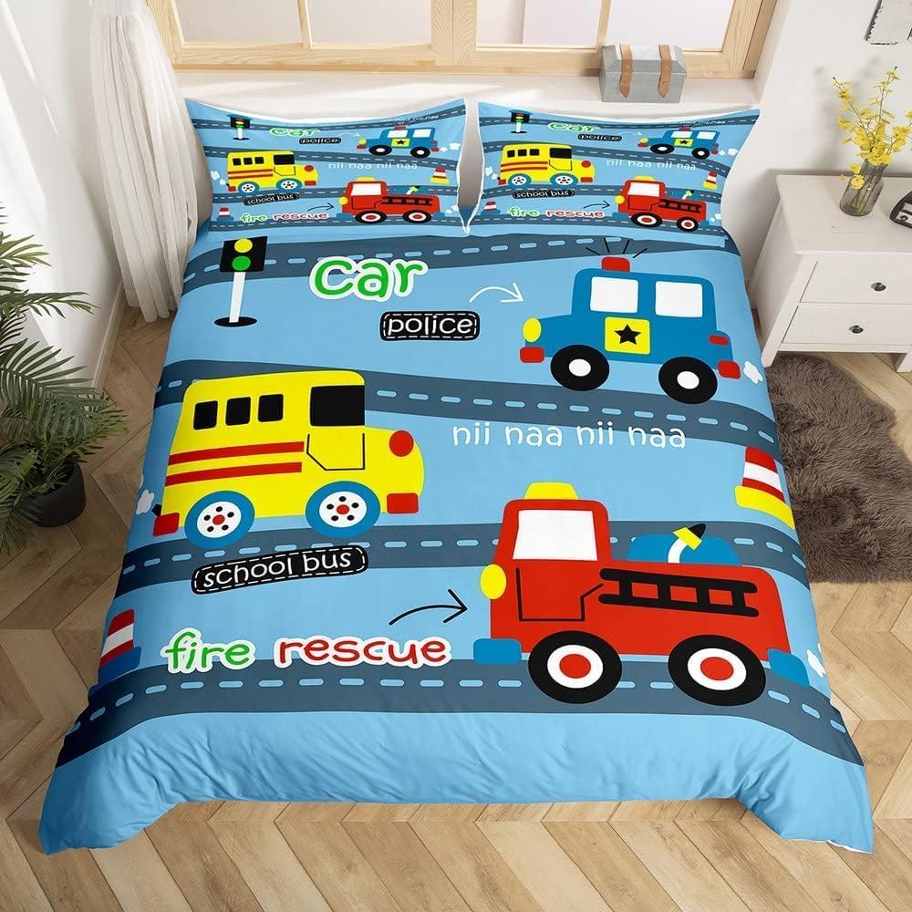 LMMSMGS King Size Duvet Cover Sets Car Bedding for Kids Aldult Duvet Cover with Zipper Closure Hypoallergenic Microfiber Quilt Cover 90.5"x 86.6" + 2 Pillowcases 19.7"x 29.5"