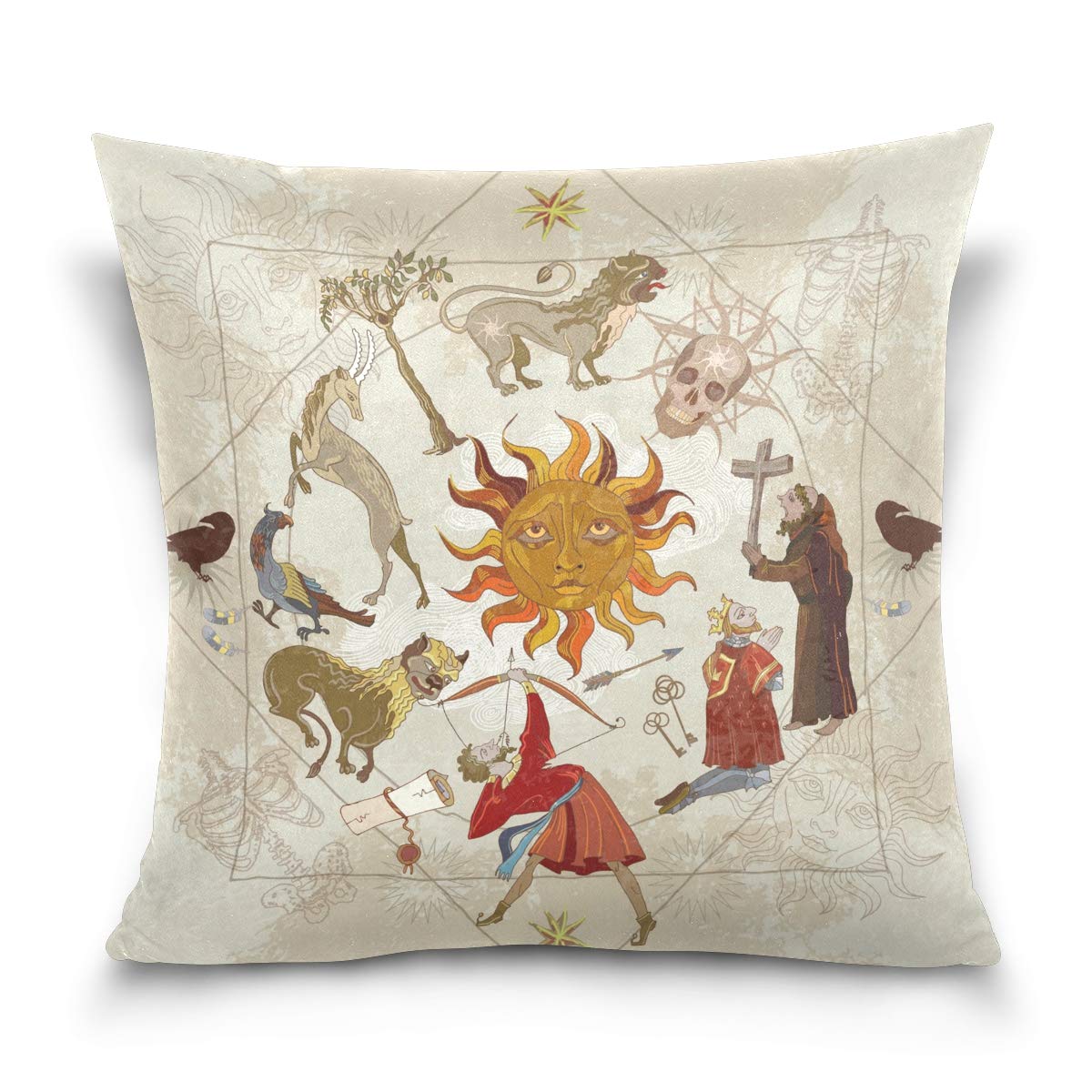 Linomo Throw Pillow Cover 20x20 inch, Vintage Medieval Alchemy Decorative Pillow Cases Cushion Cover for Couch Sofa Bed Home