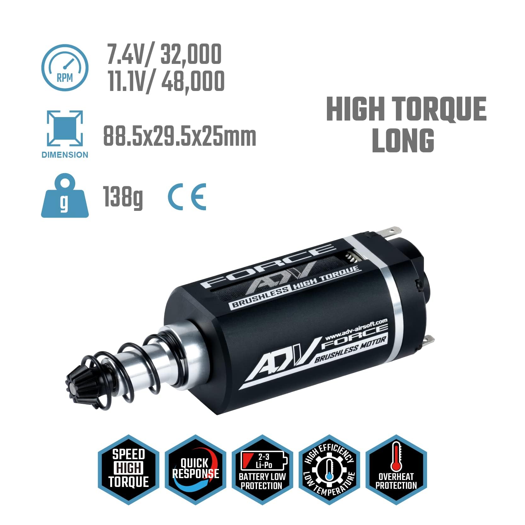 ADVAIRSOFT Brushless Motor For AEG - Long Shaft, High Torque, For 7.4V-11.1V LiPo, Compatible V2 Gearbox - View #9