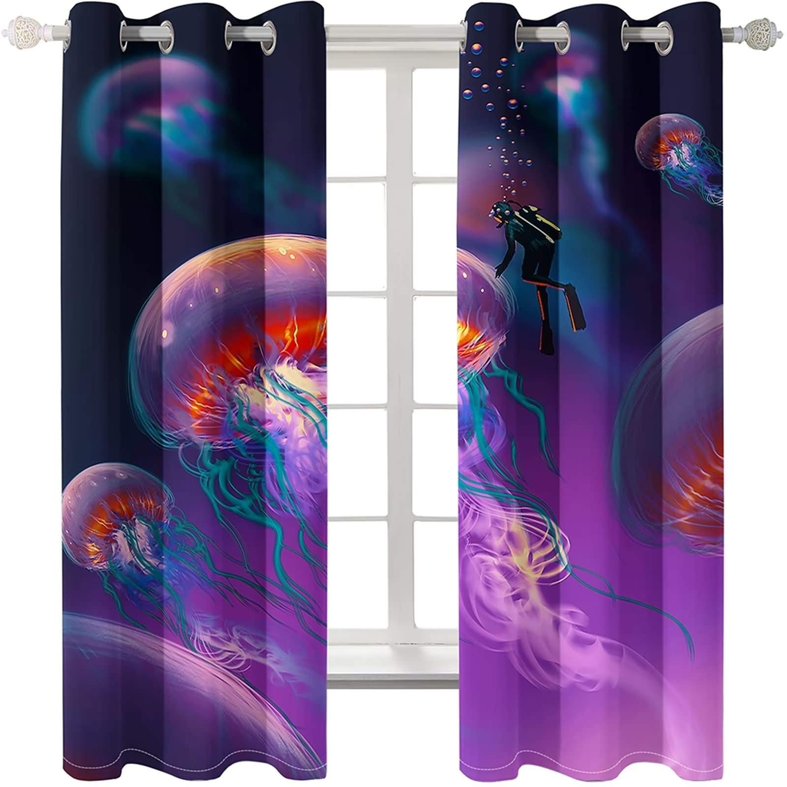 Epinki Zasłony poliestrowe czarne fioletowe meduza nurek zasłony zasłony do okien, dostępne w 21 rozmiarach, rozmiar 274 x 214 cm