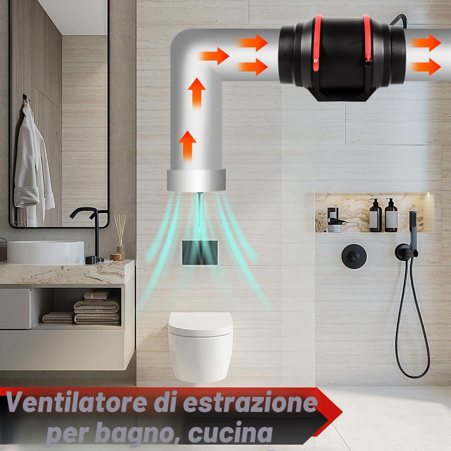 Ventilatore a tubo regolabile da 100 mm, ventilatore a canale in linea, 320 m3/h, ventilatore silenzioso con telecomando, spina europea, per bagno, WC, cucina, serra, tenda, garage
