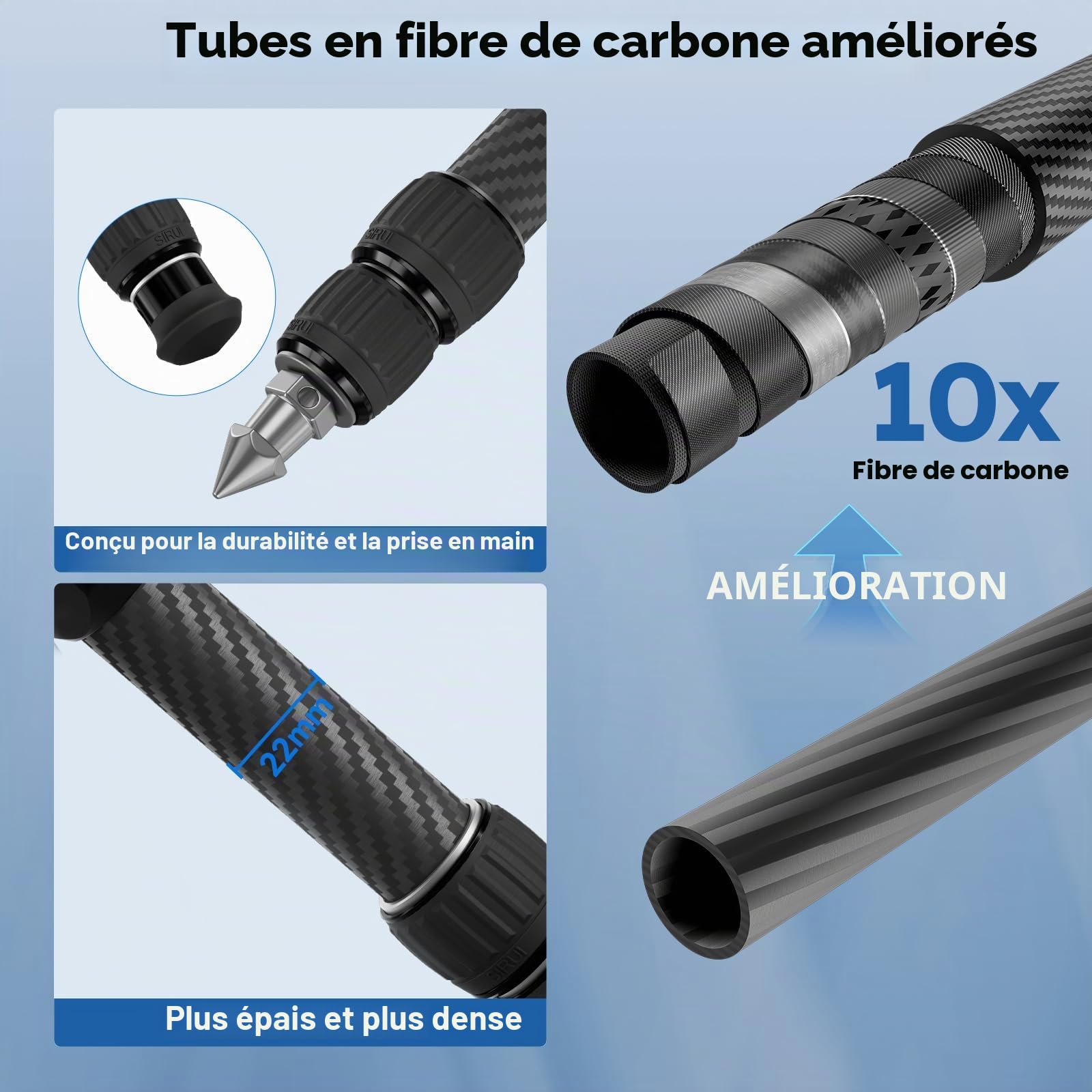SIRUI Mini Trépied en Fibre de Carbone avec Colonne Centrale Extensible, Hauteur Maximale 66 cm, Supporte 15 kg - Ultra-Léger 0,7 kg pour Le Bureau et Les Voyages, AM-223S+SL-100S