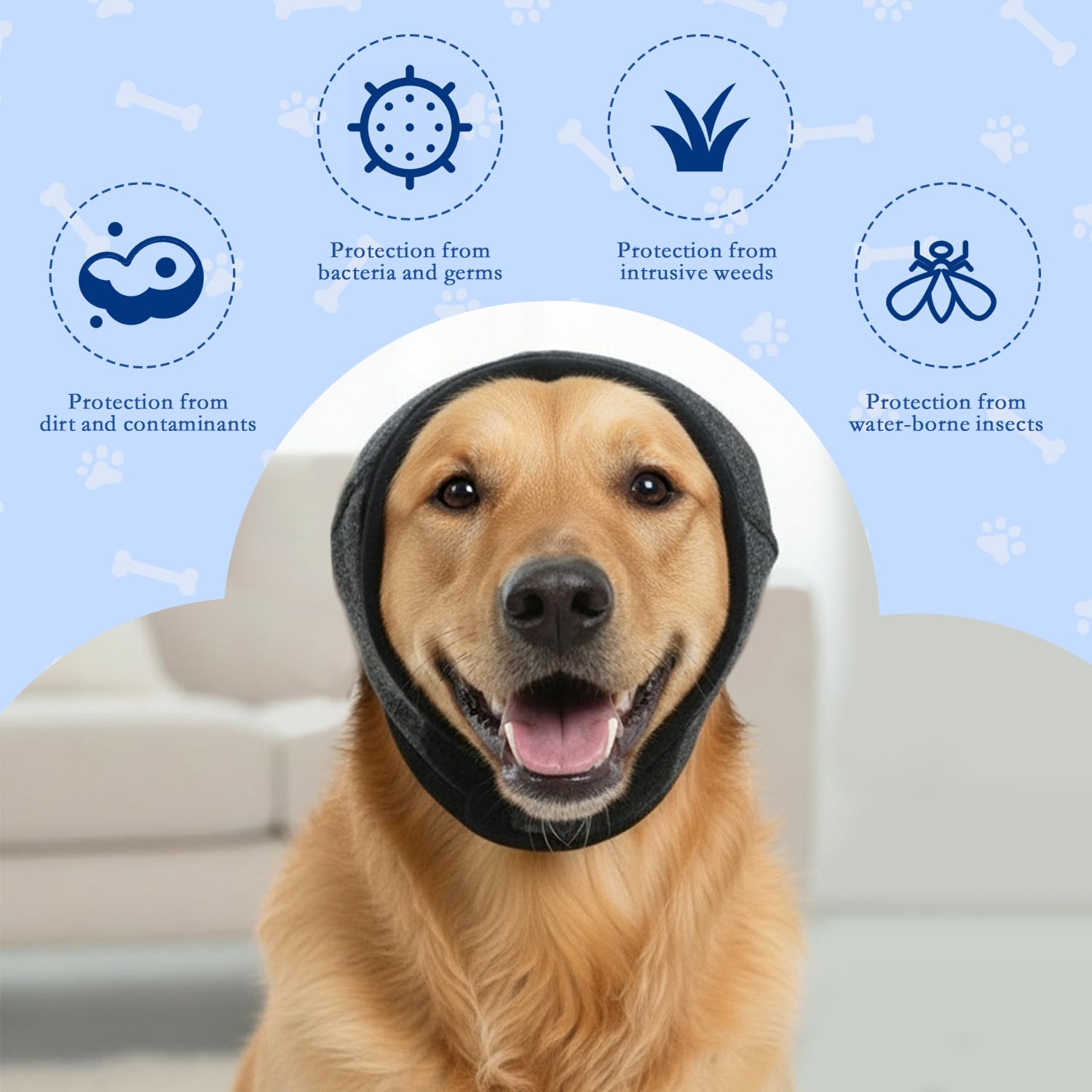 Protectores de Oídos y Orejeras para Perros, Cancelación de Ruido y Protección Auditiva Ajustable Calma para Perros Pequeños y Medianos, Aseo, Baño, Fuegos Artificiales, Truenos (Gris-L)