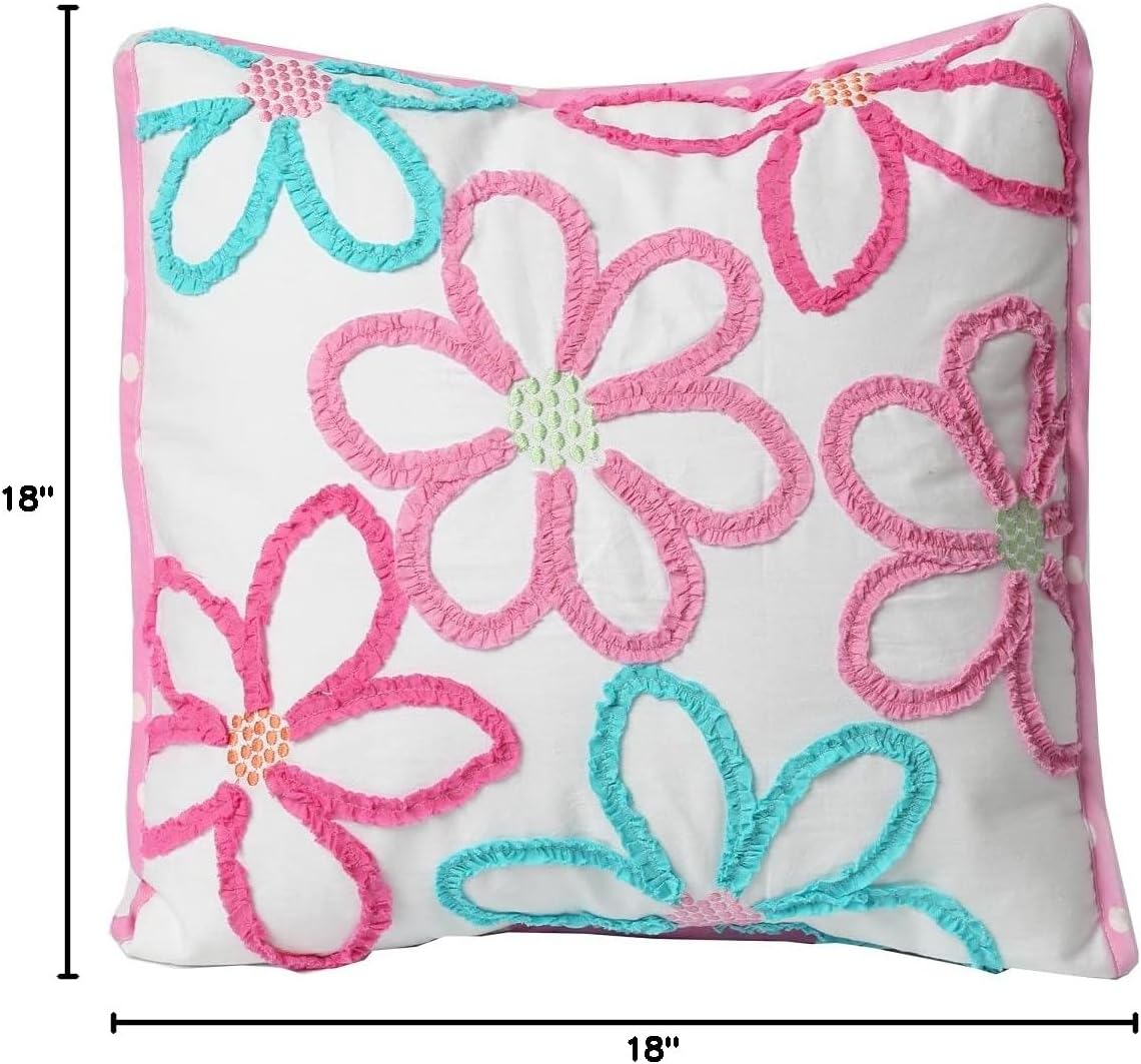 Cozy Line Home Fashions Maraih Flower Power Bloom Multi-Color Pink Blue Green Orange Quilt Bedding Set and Accessories Décor Throw Pillow