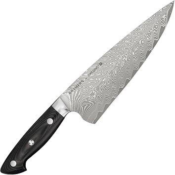 Zwilling 34891-201 Bob Kramer Euro Stainless Steel Chef Knife, 7.9 inches 200 mm, Made in Japan, Damascus Steel Butchers Knife, Layered Steel, Made in Seki, Gifu Prefecture