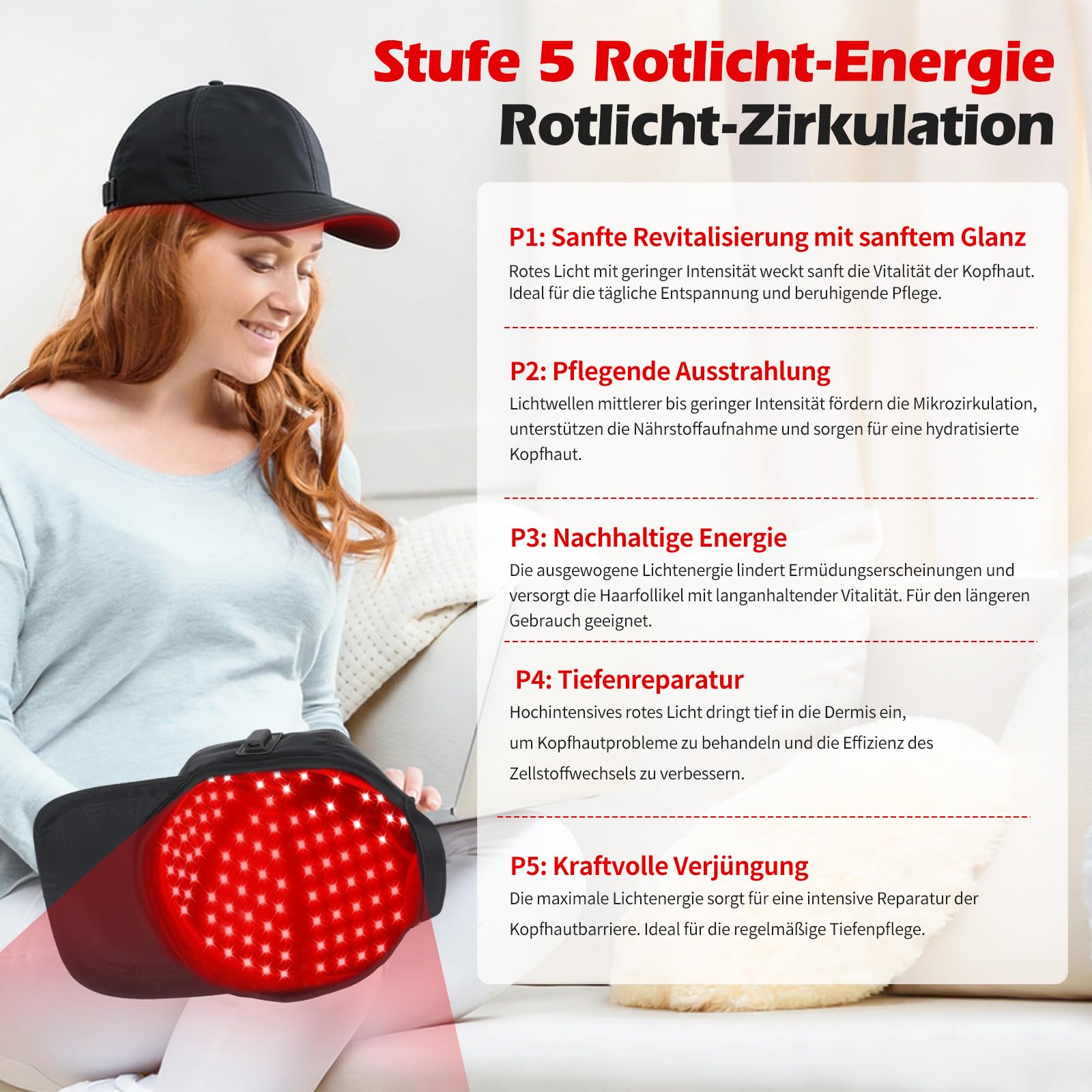 180 LEDs Red Light Kappe für Haarwachstum und Gegen Haarausfall, 660/850/940nm Wavelength, Haarwachstum Cap Einstellbare 5 Helligkeitsstufen für den Heimgebrauch
