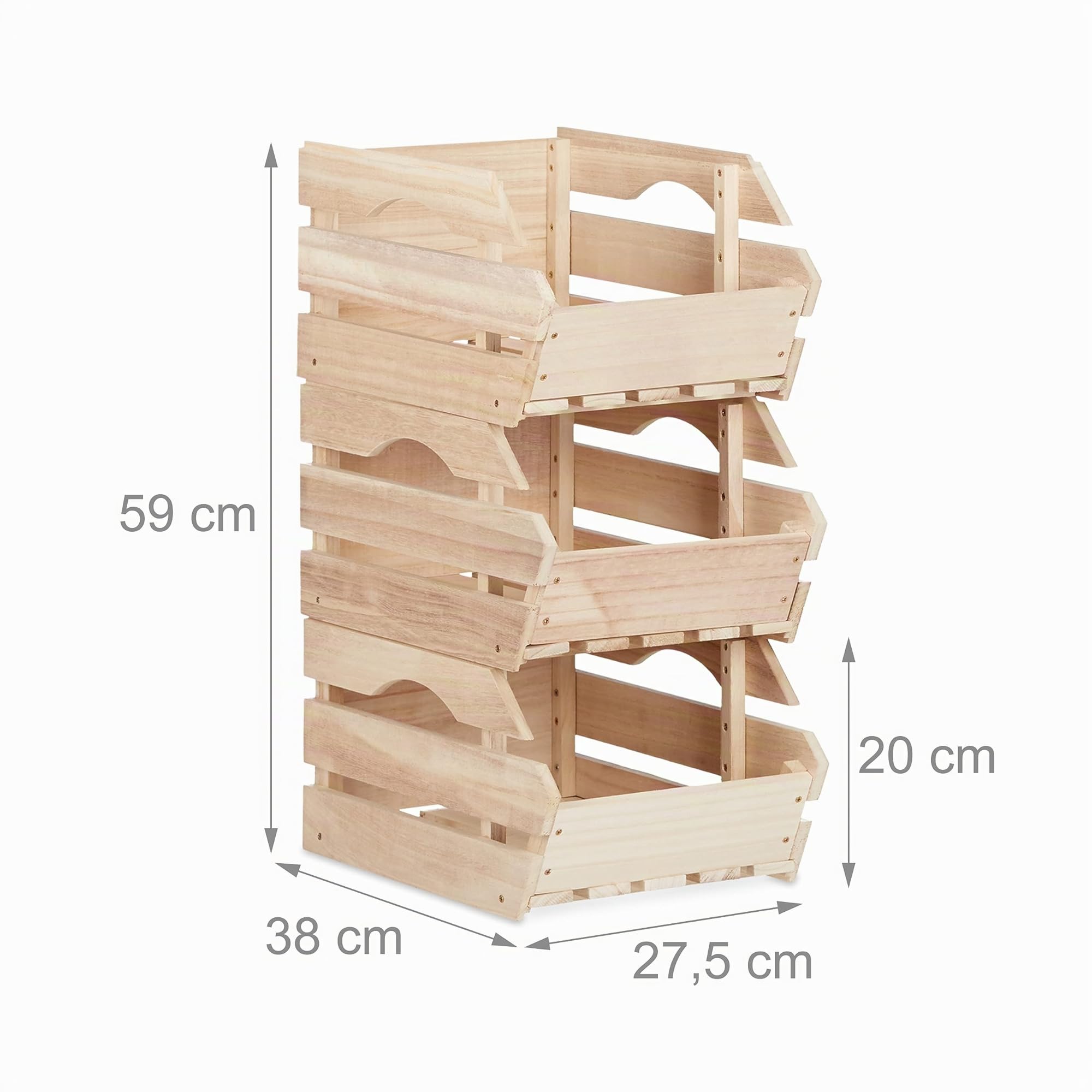 Relaxdays Cagette en bois empilable boîte rangement nature lot de 3 caisses HxlxP: 20 x 27,5 x 38 cm, nature